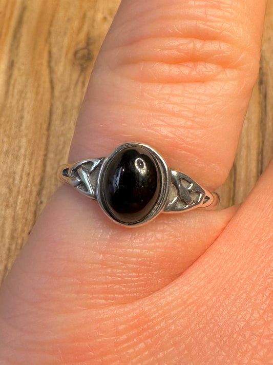Vintage Black Stone Celtic 925 Sterling Silver Size L Ring