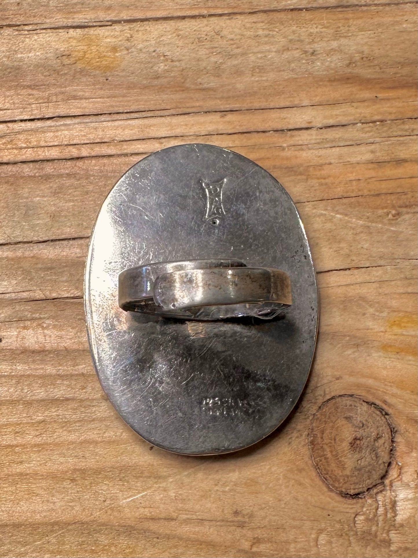 Vintage Large Black Enamel Siam Adjustable 925 Sterling Silver Size Q Ring