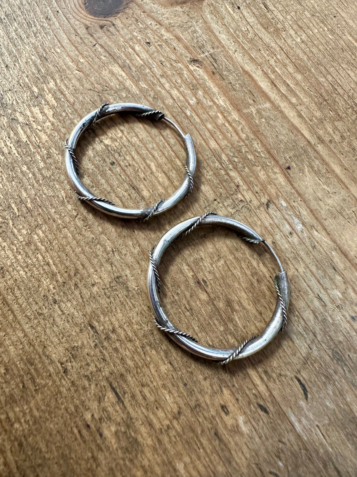 Vintage Twisted Hoops Silver Earrings