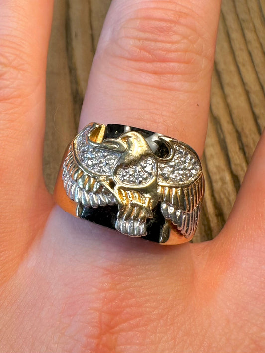 Eagle CZ Stone Black Gold on 925 Sterling Silver Size W Ring