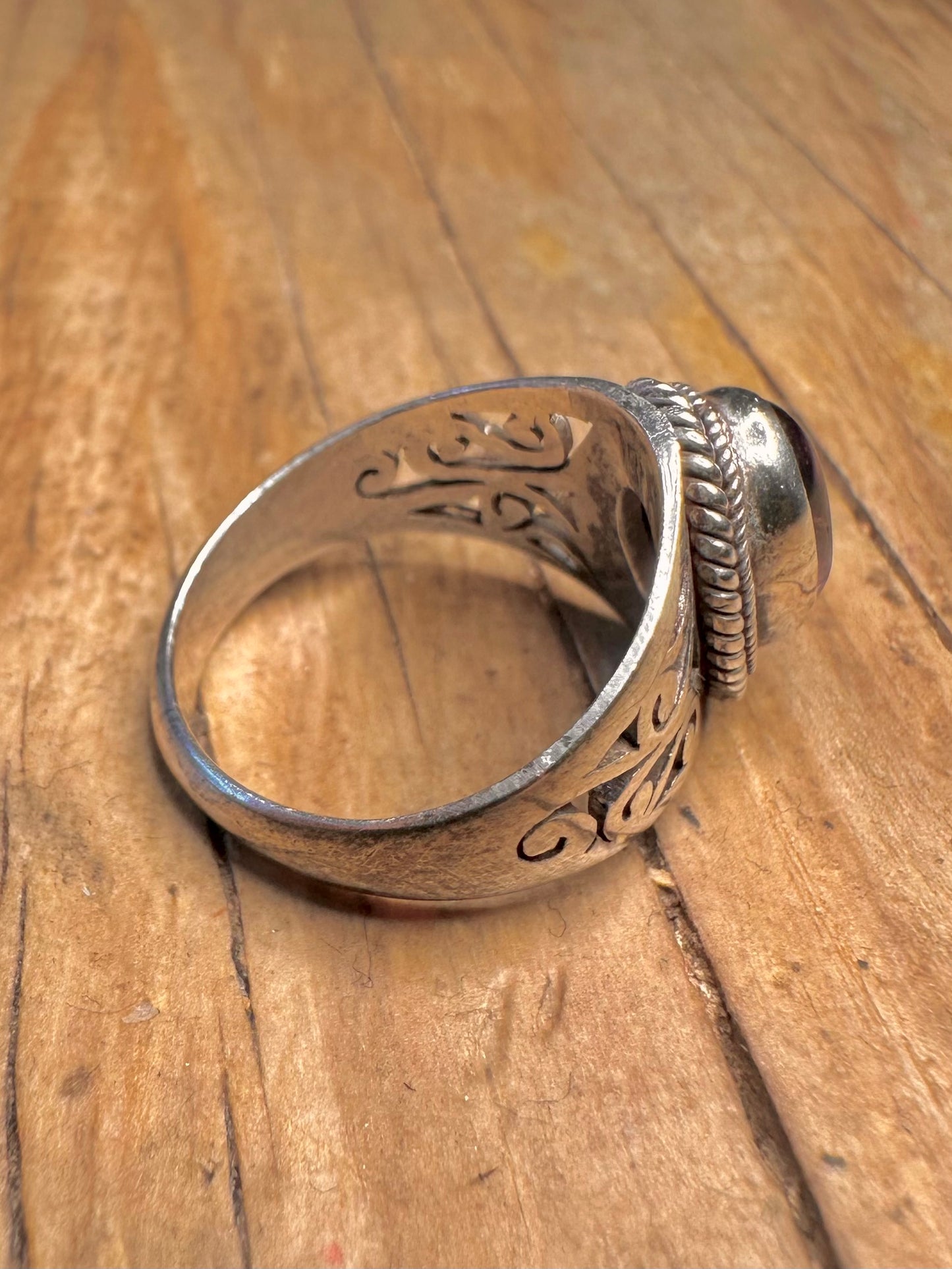 Vintage Purple Filigree 925 Sterling Silver Size N1/2 Ring