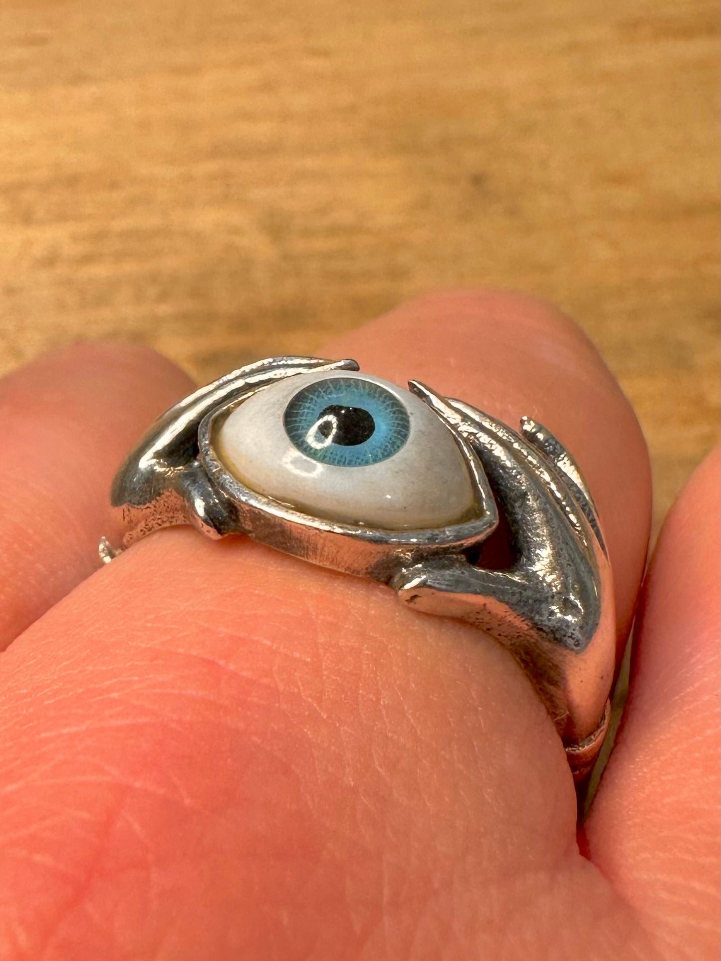 Vintage Evil Eye Hands 925 Silver Size W1/2 Ring