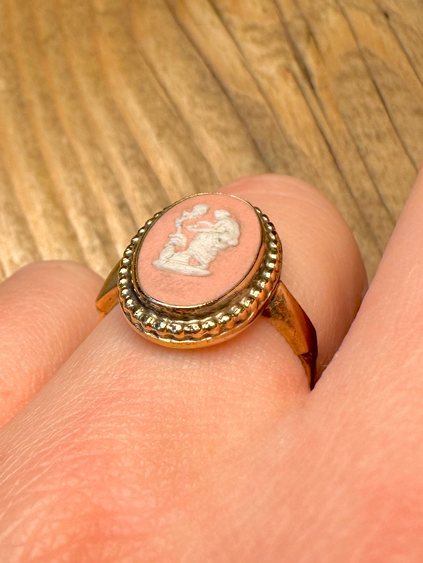 Vintage 1984 Pink Cameo Wedgwood Gold on 925 Sterling Silver Hallmarked Size O Ring