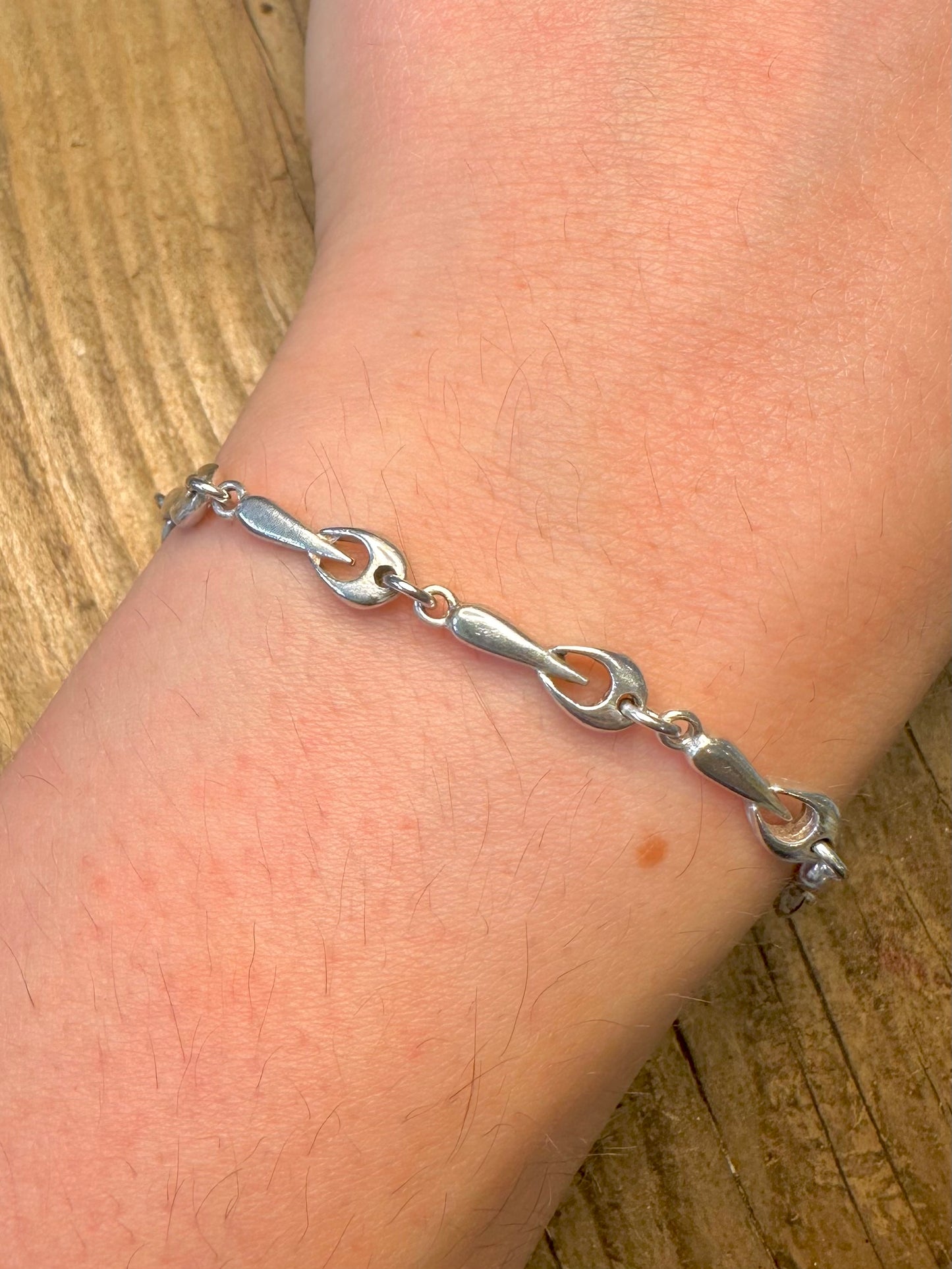 Abstract Teardrop Link 925 Sterling Silver 7.5 inch Bracelet