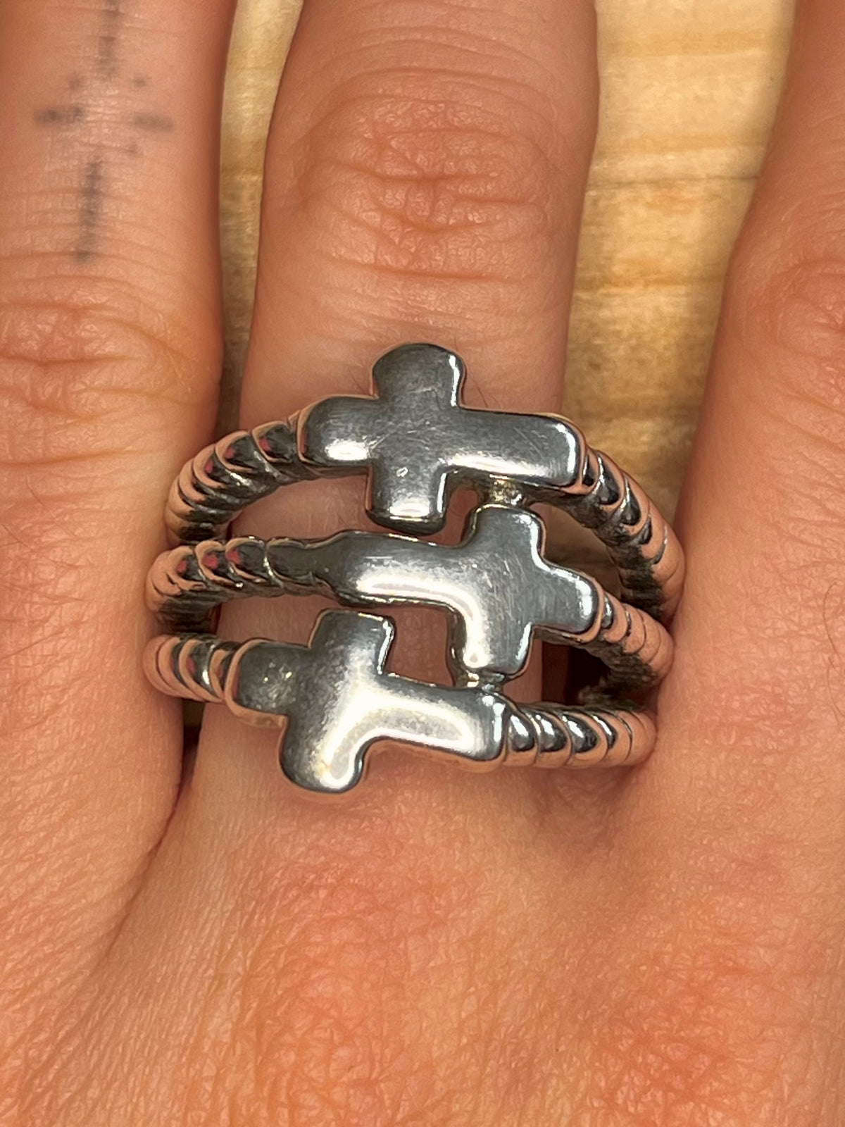 Chunky Multi Cross 925 Sterling Silver Size V1/2 Ring