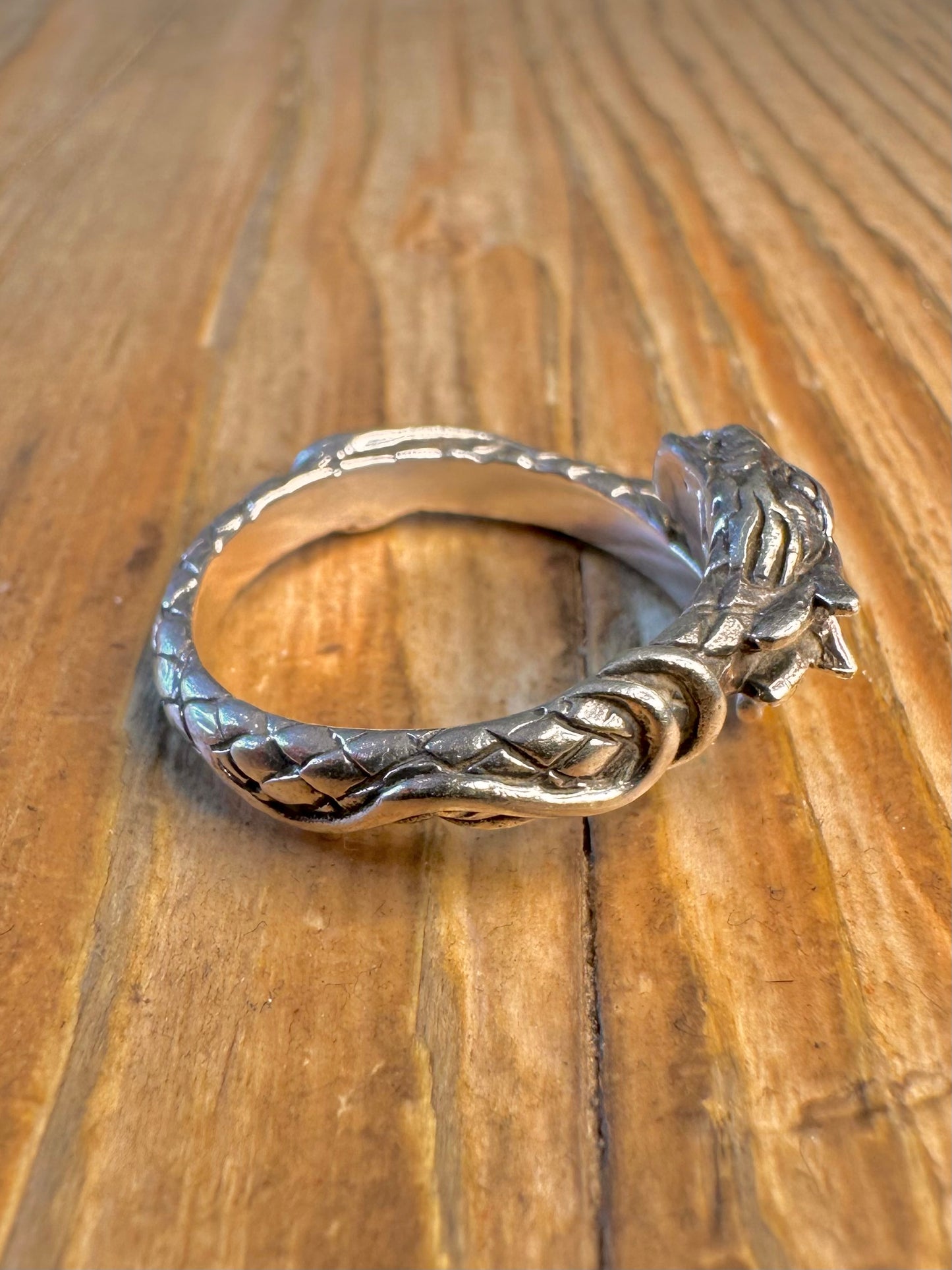 Dragon Wrap Around Textured 925 Sterling Silver Size R Ring