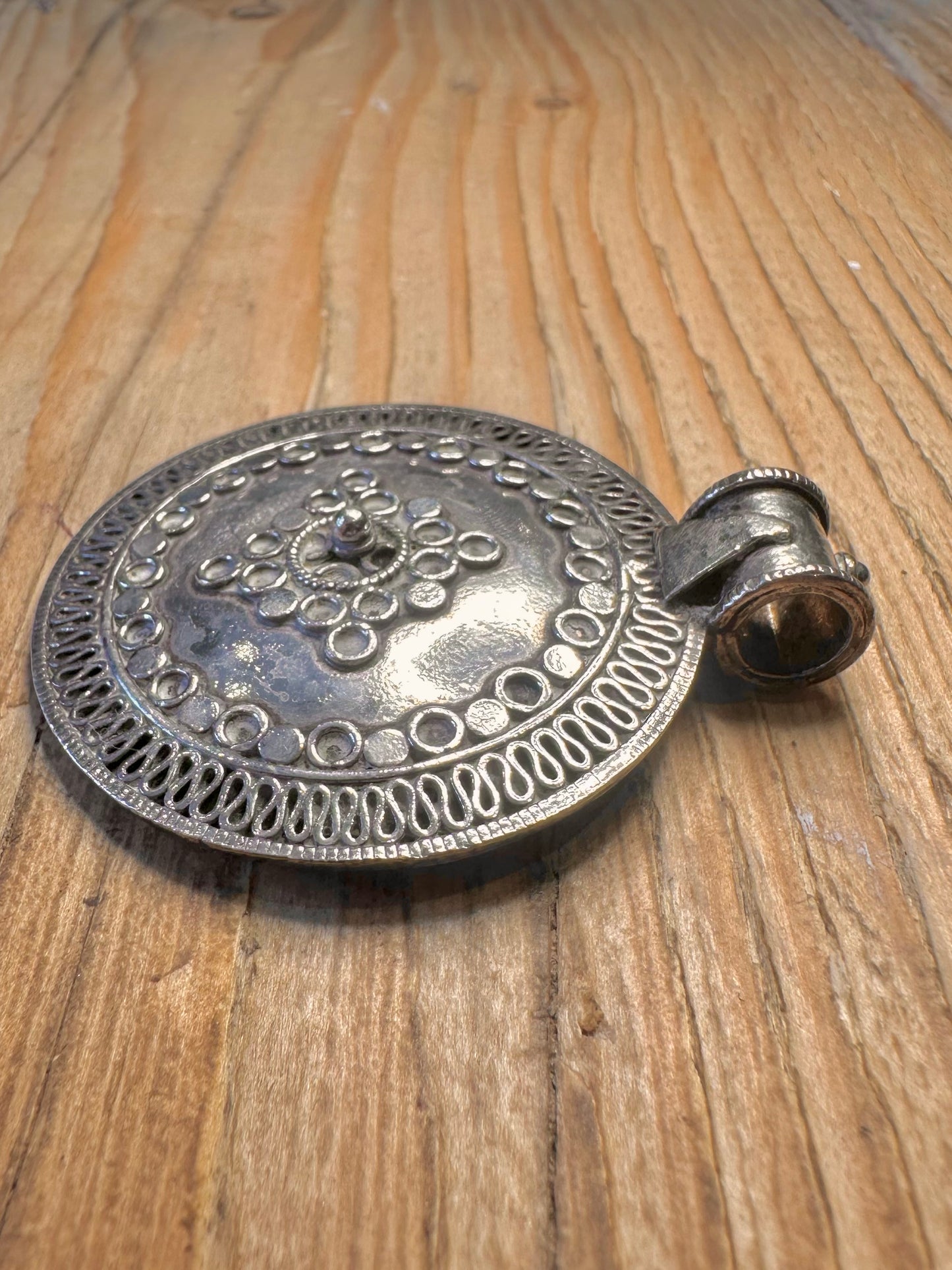 Vintage Tribal Style Circle 925 Sterling Silver Pendant