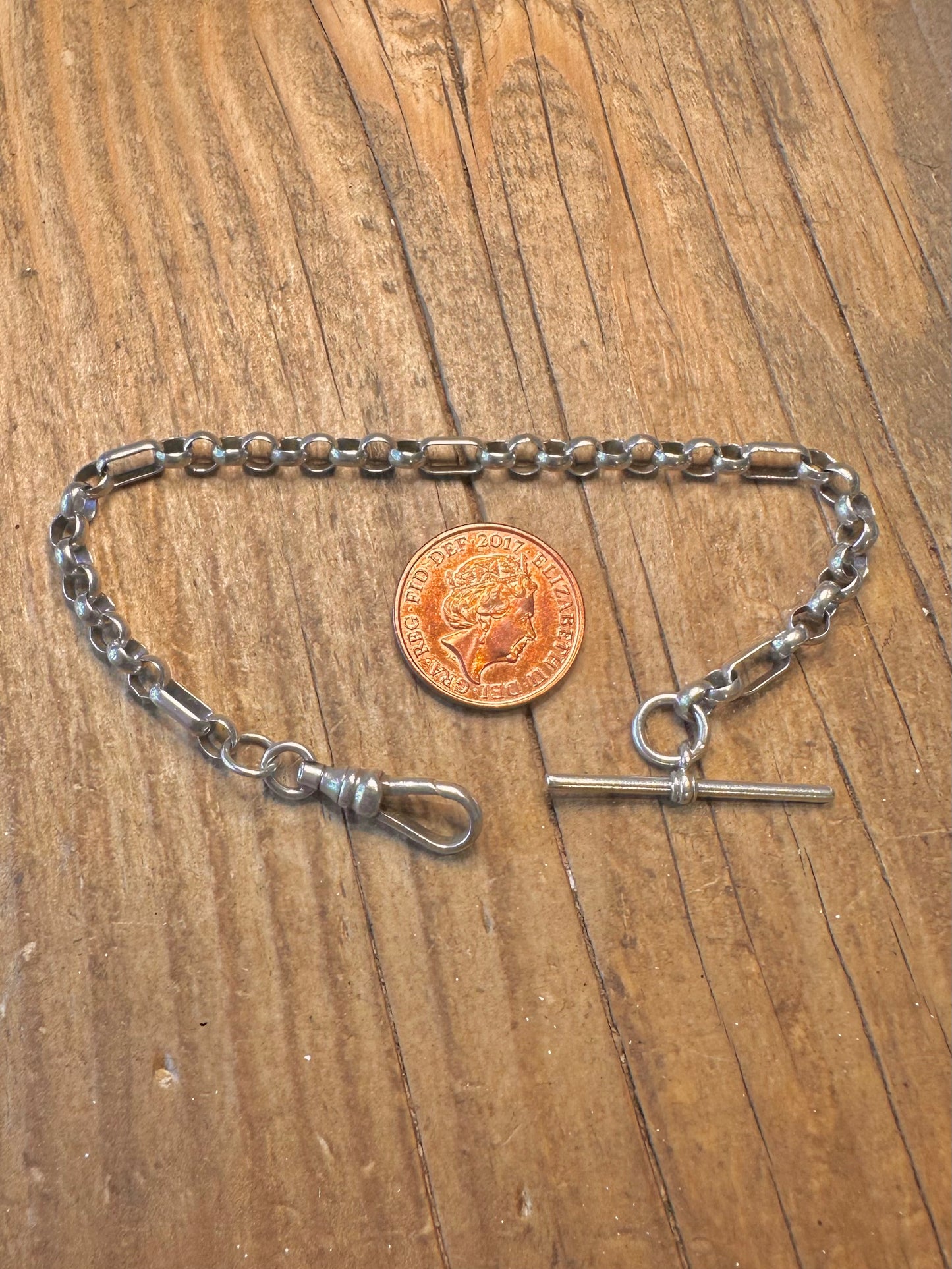 Albert Uhr Trombonenkette und Karabinerverschluss mit T-Steg 925er Sterlingsilber 7,3 Zoll Armband
