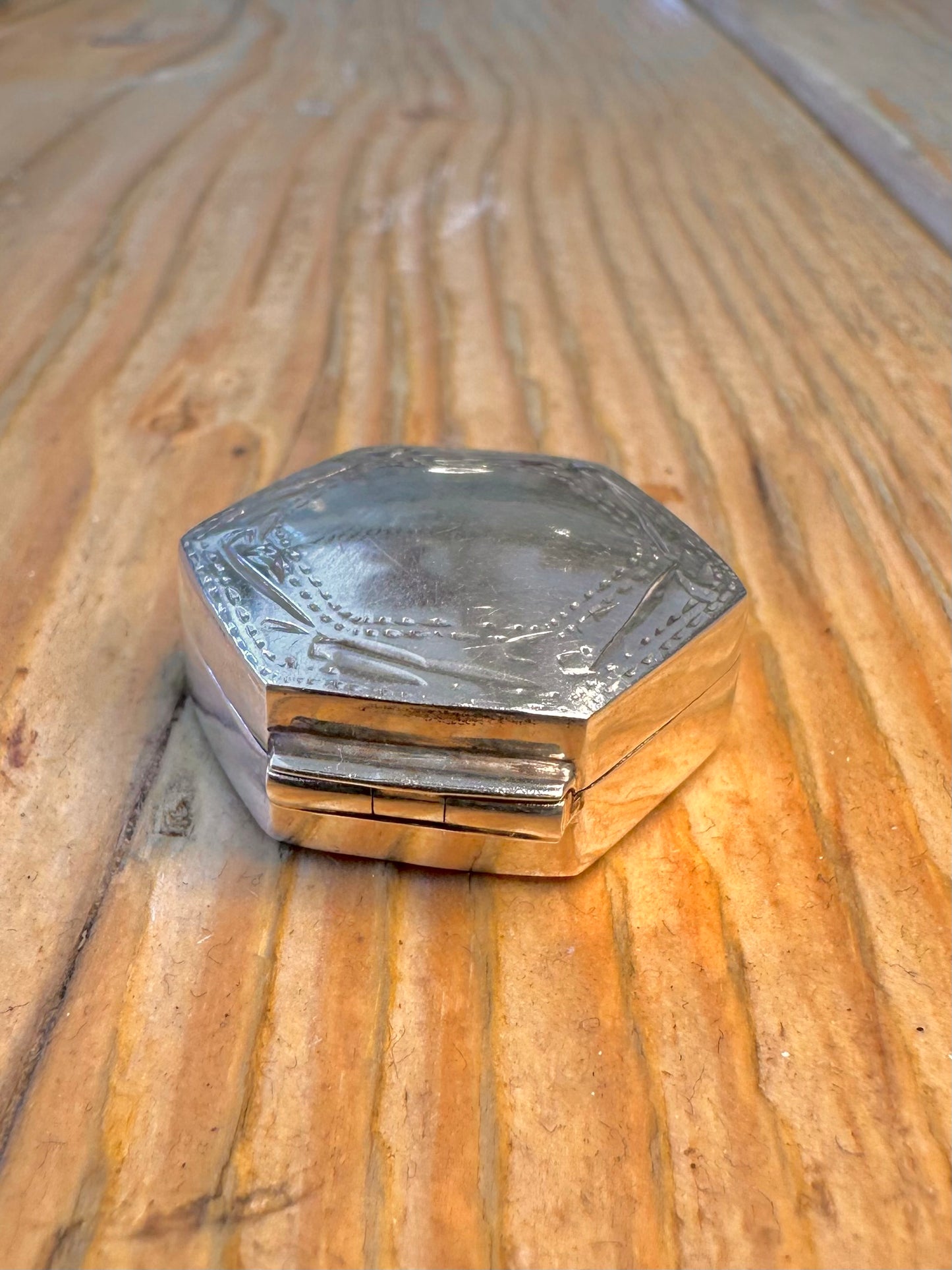 Engraved Hexagon Pill Box 925 Sterling Silver Collectable