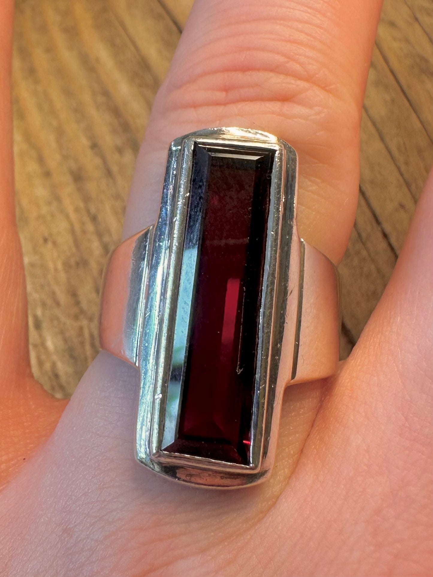 Roter Rechteckring aus 925er Sterlingsilber, Größe R1/2