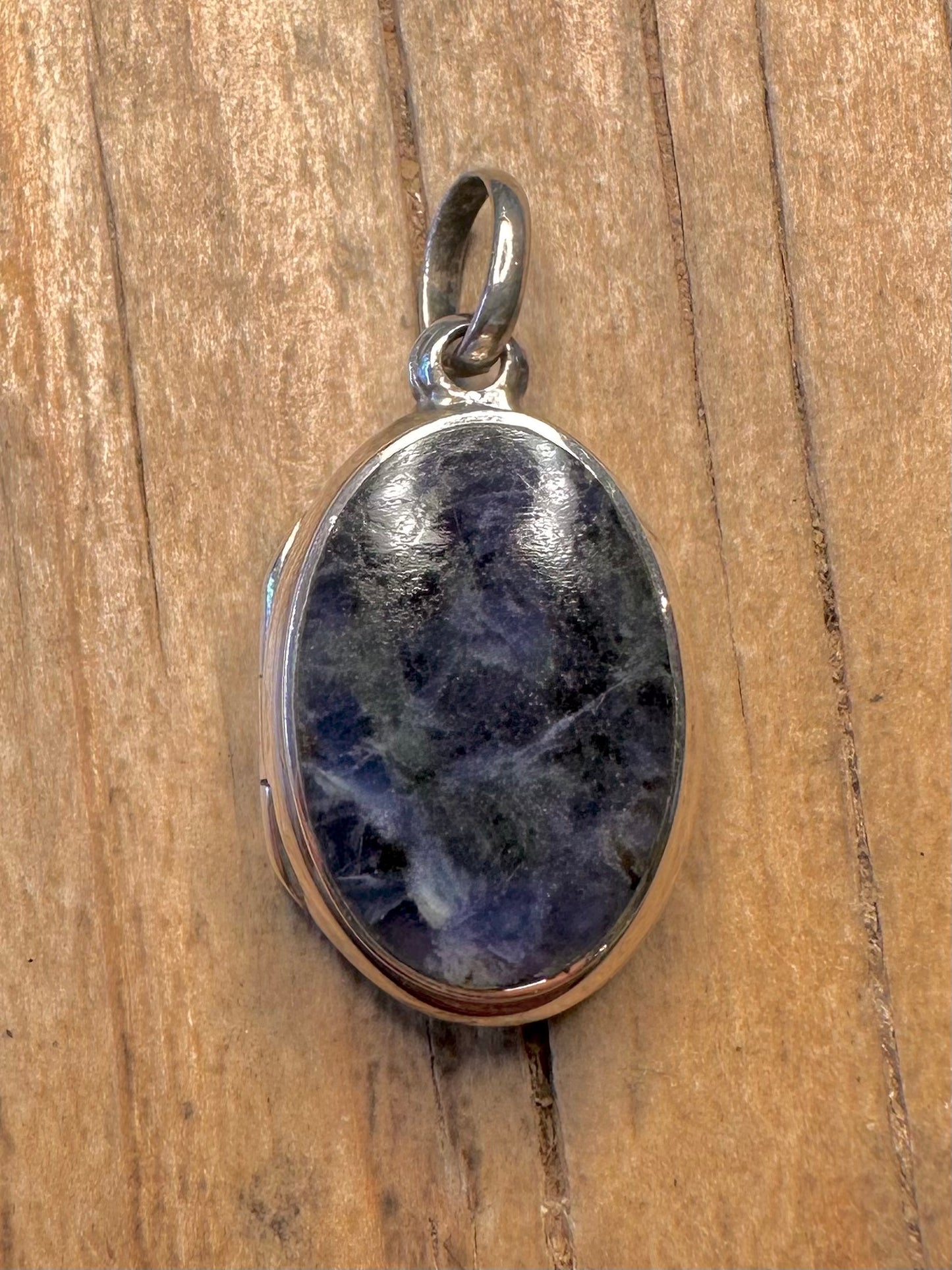 Vintage Sodalite Oval Locket 925 Sterling Silver Pendant