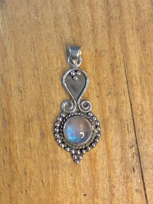 Moonstone Beaded Bezel 925 Sterling Silver Pendant