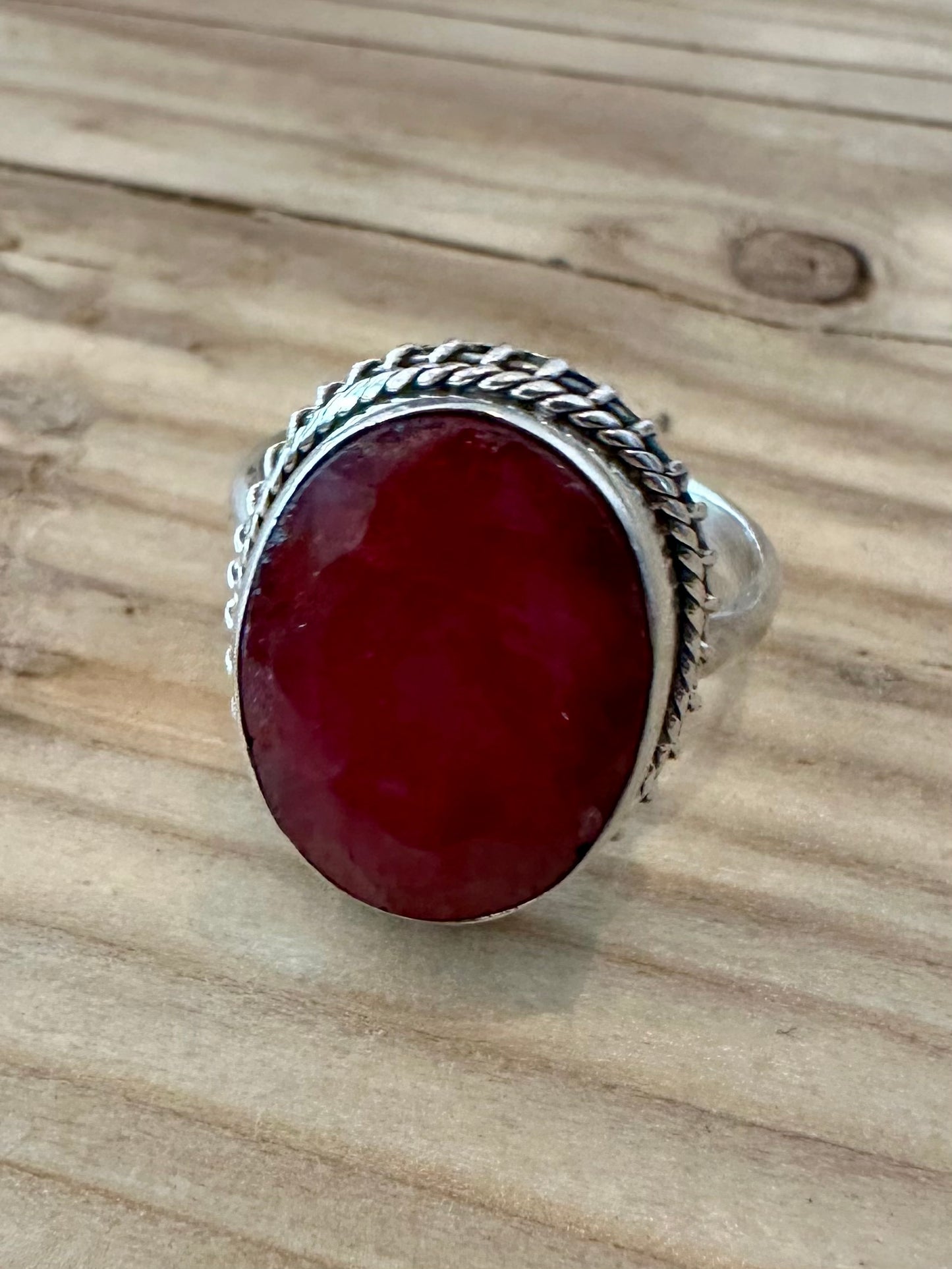 Vintage Red Faceted Tribal 925 Silver Size Q Ring