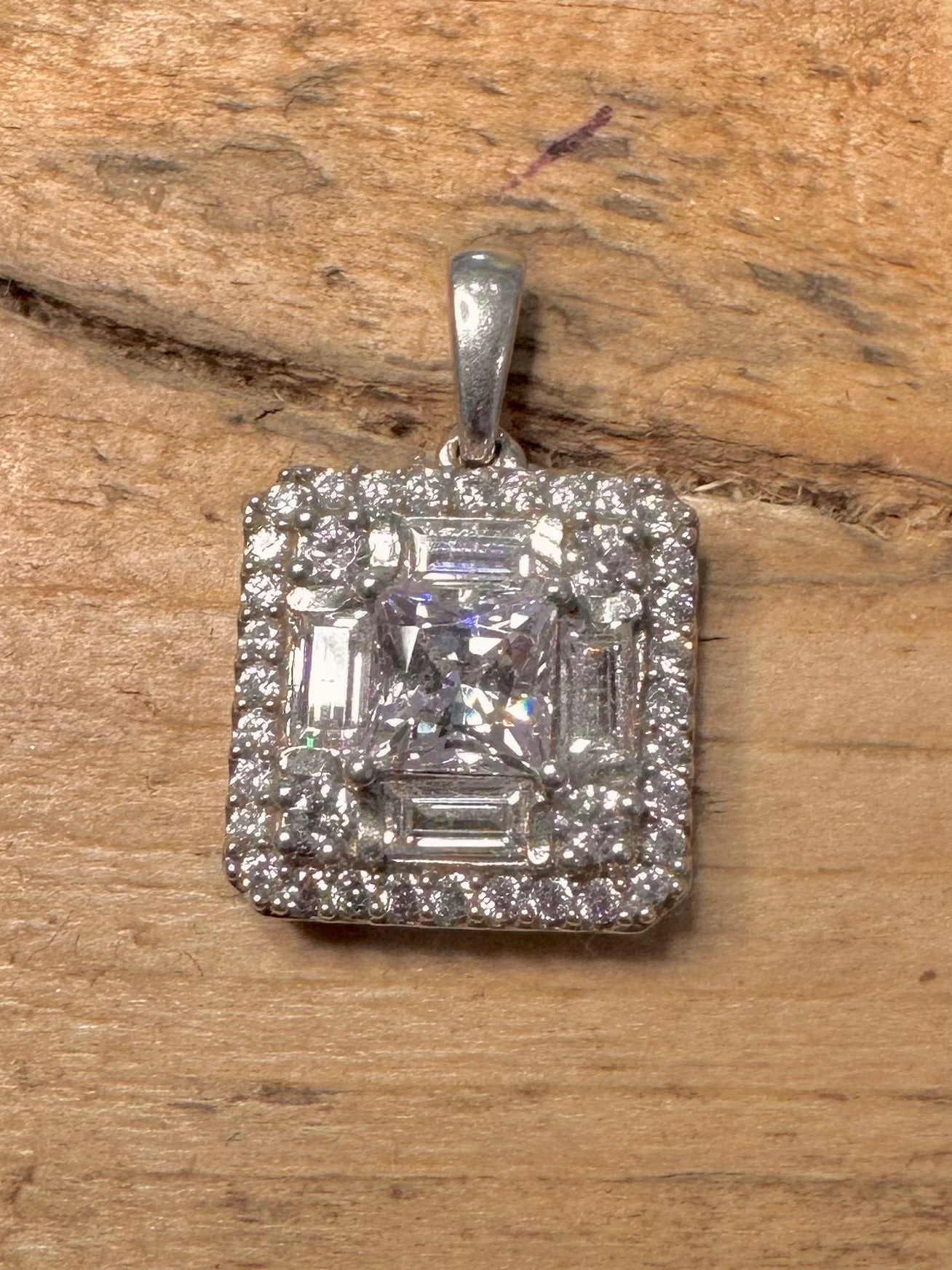 Modern White CZ Square 925 Silver Pendant