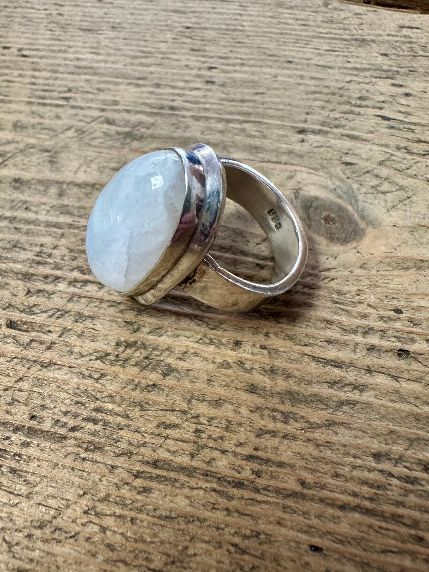 Modernist Oval Moonstone 925 Silver Size P Ring