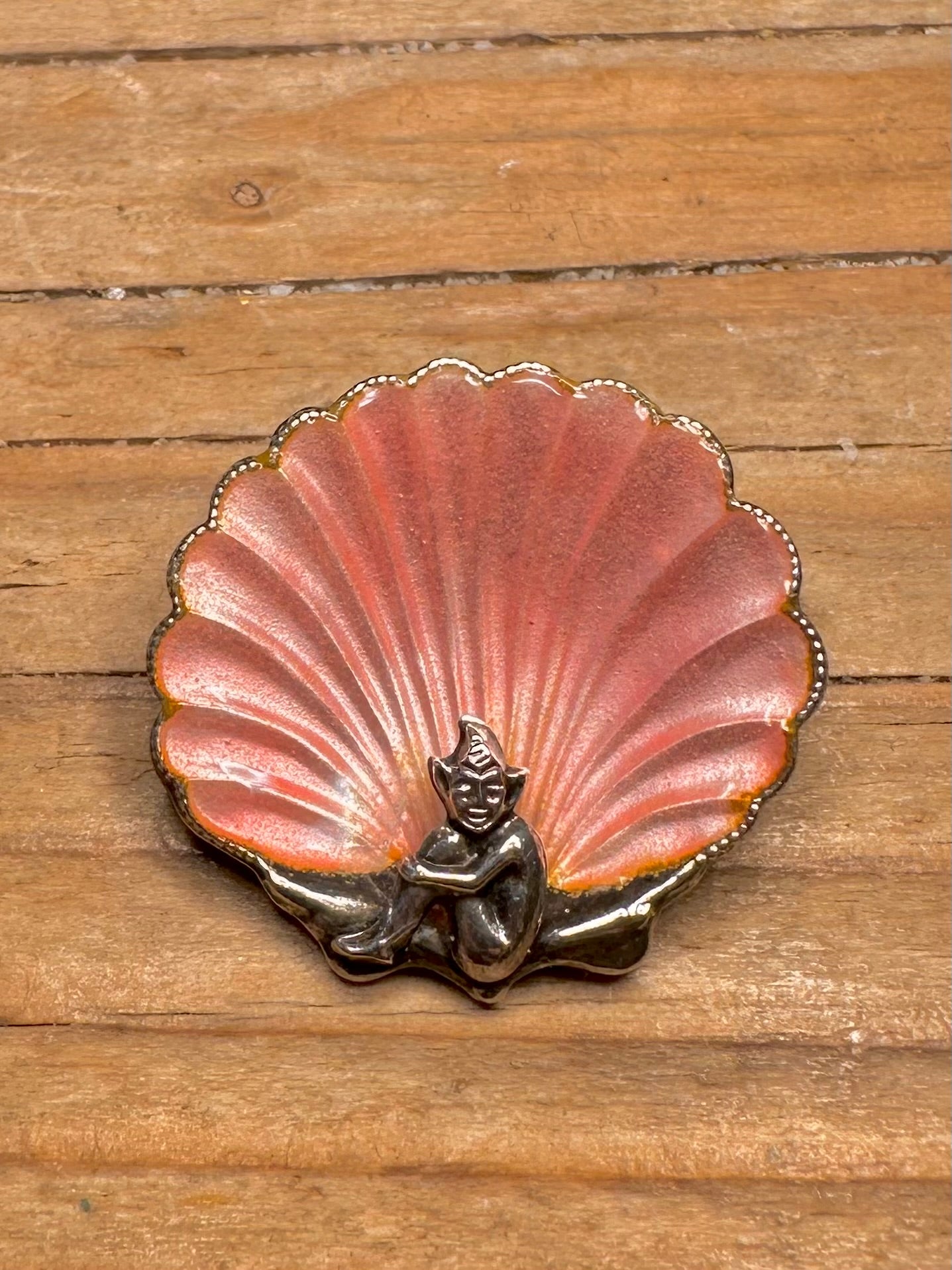 Vintage Bernard Instone Pink Enamel Lucky Pixie 925 Sterling Silver Made in England Brooch