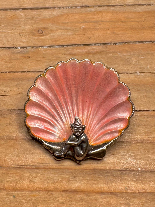 Vintage Bernard Instone Pink Enamel Lucky Pixie 925 Sterling Silver Made in England Brooch