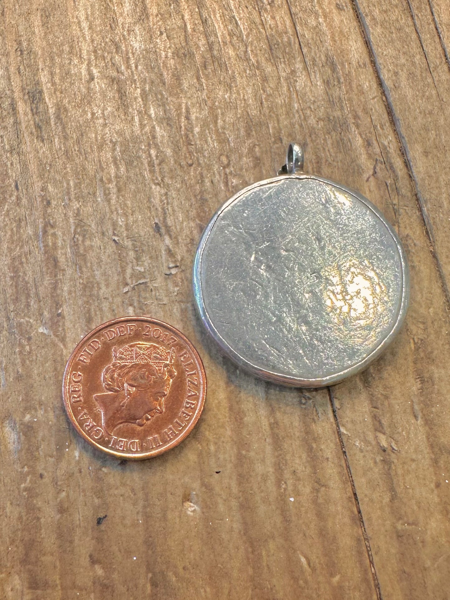 Moon Face and Night Sky Circle 925 Sterling Silver Pendant