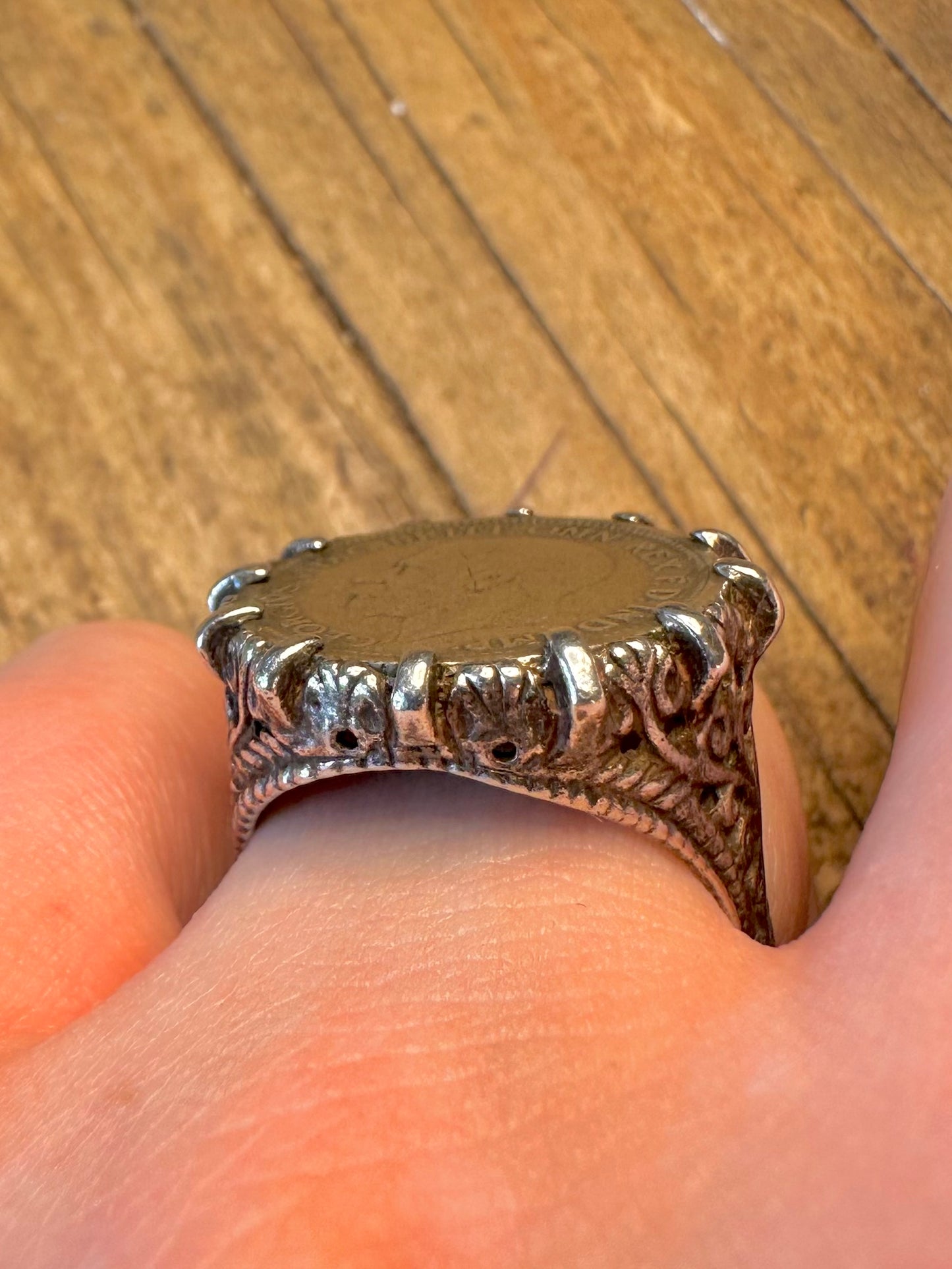 Six Pence 1929 Decorative Mount 925 Sterling Silver Size S Ring