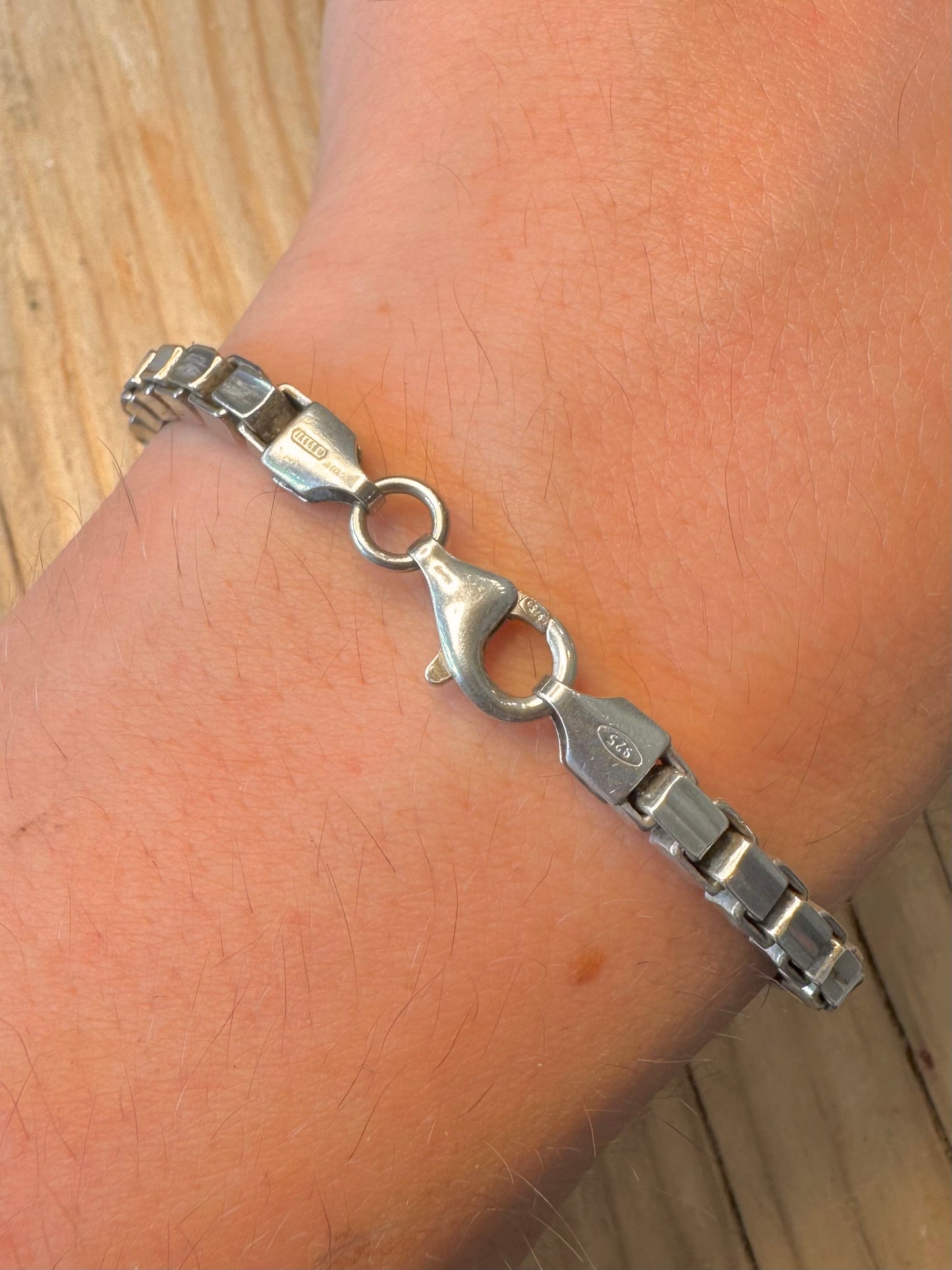 Vintage Box Chain 925 Silver 7.8 inch Bracelet