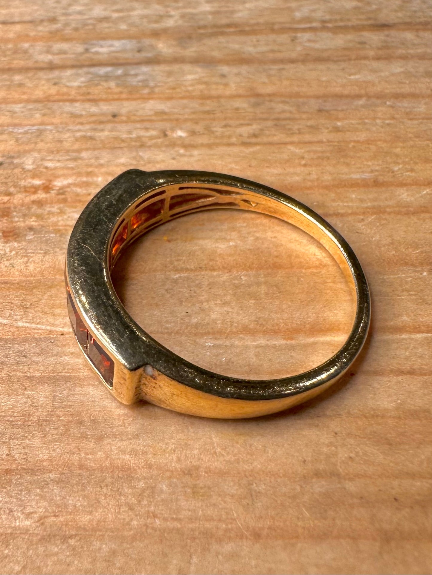 Modern Red Stone Gold Toned 925 Sterling Silver Size U Ring