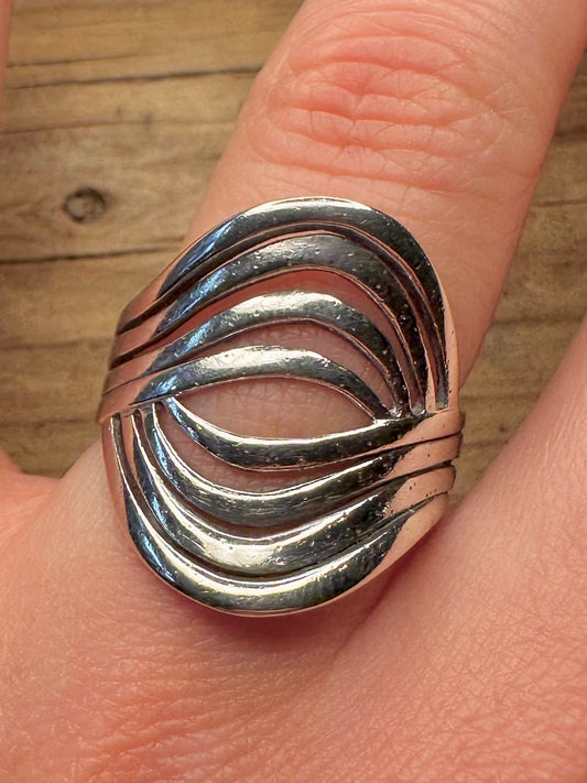 Abstract Wavy 925 Sterling Silver Size S1/2 Ring