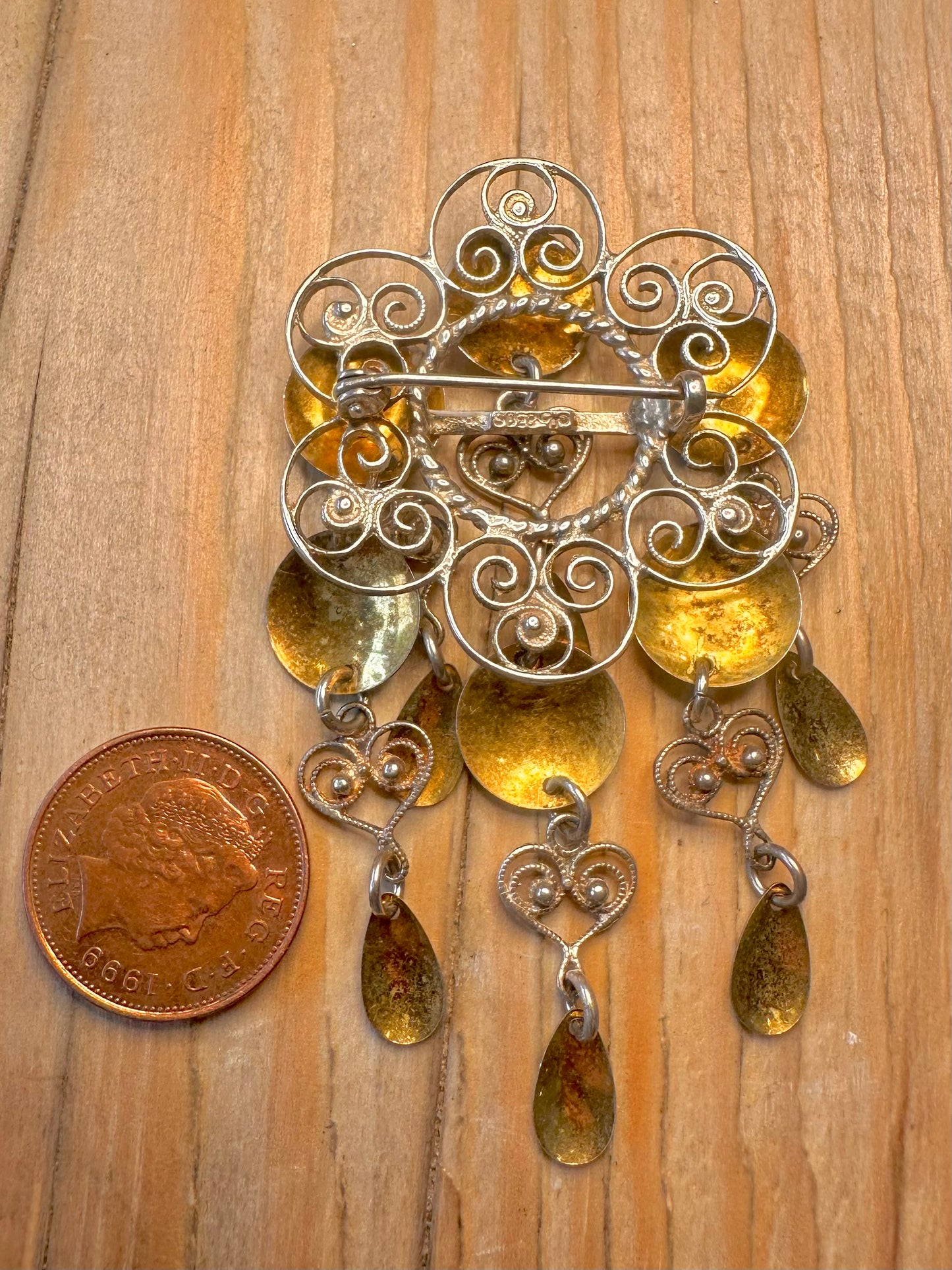 Vintage Norway Bunad Maker Solje Gold and 830 Silver Brooch