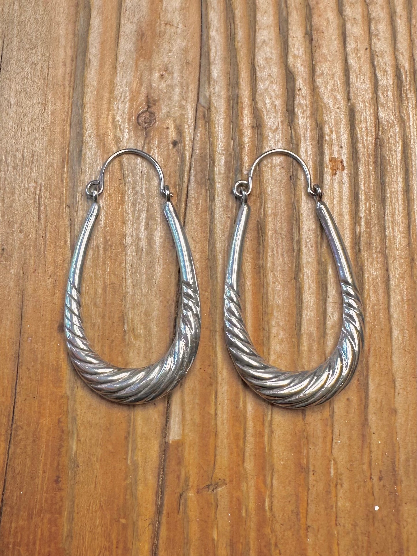 Oval Rope Gradient Hoop 925 Sterling Silver Earrings