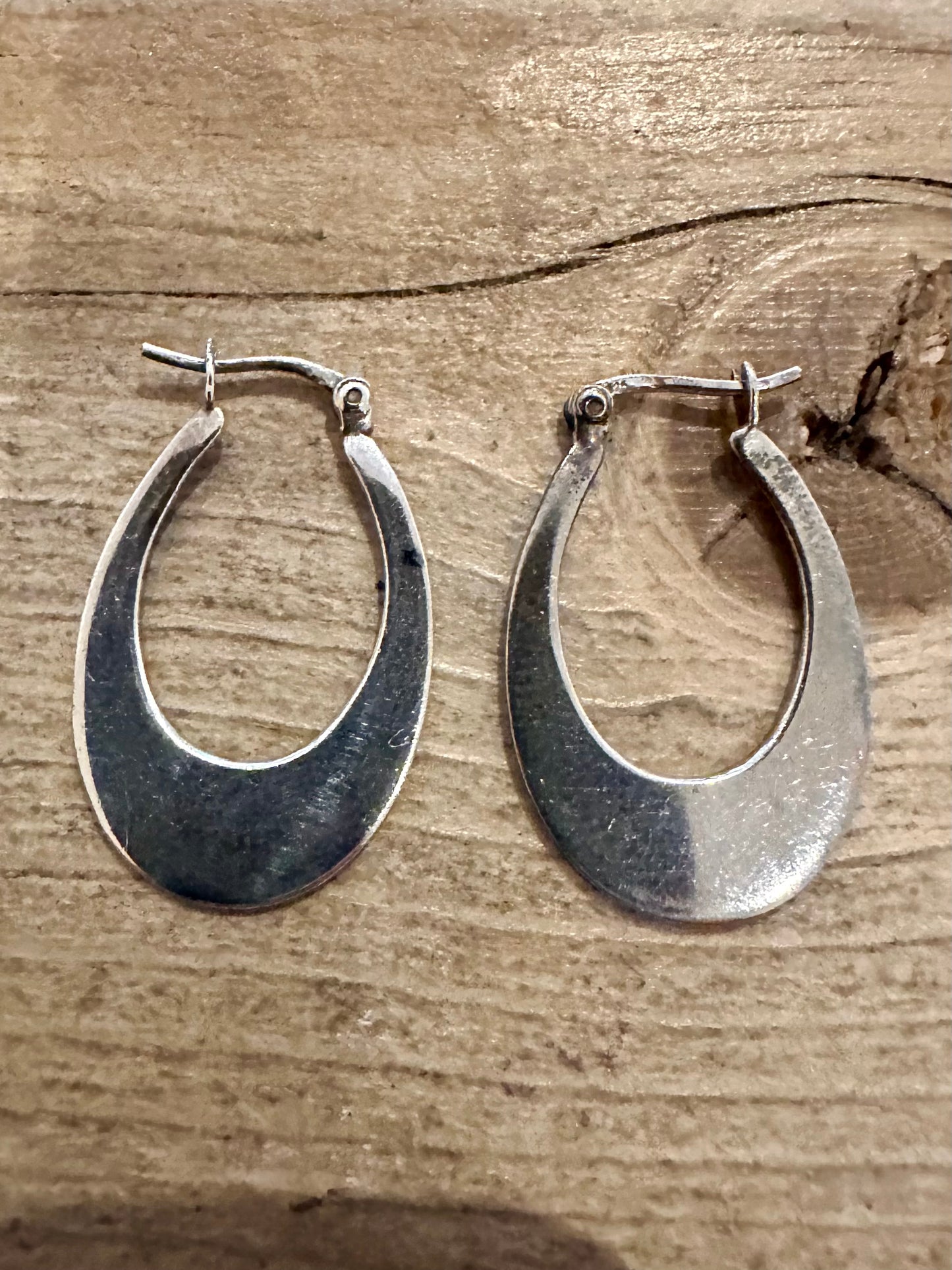 Abstract Flat Oval Hoops 925 Silver Earrings