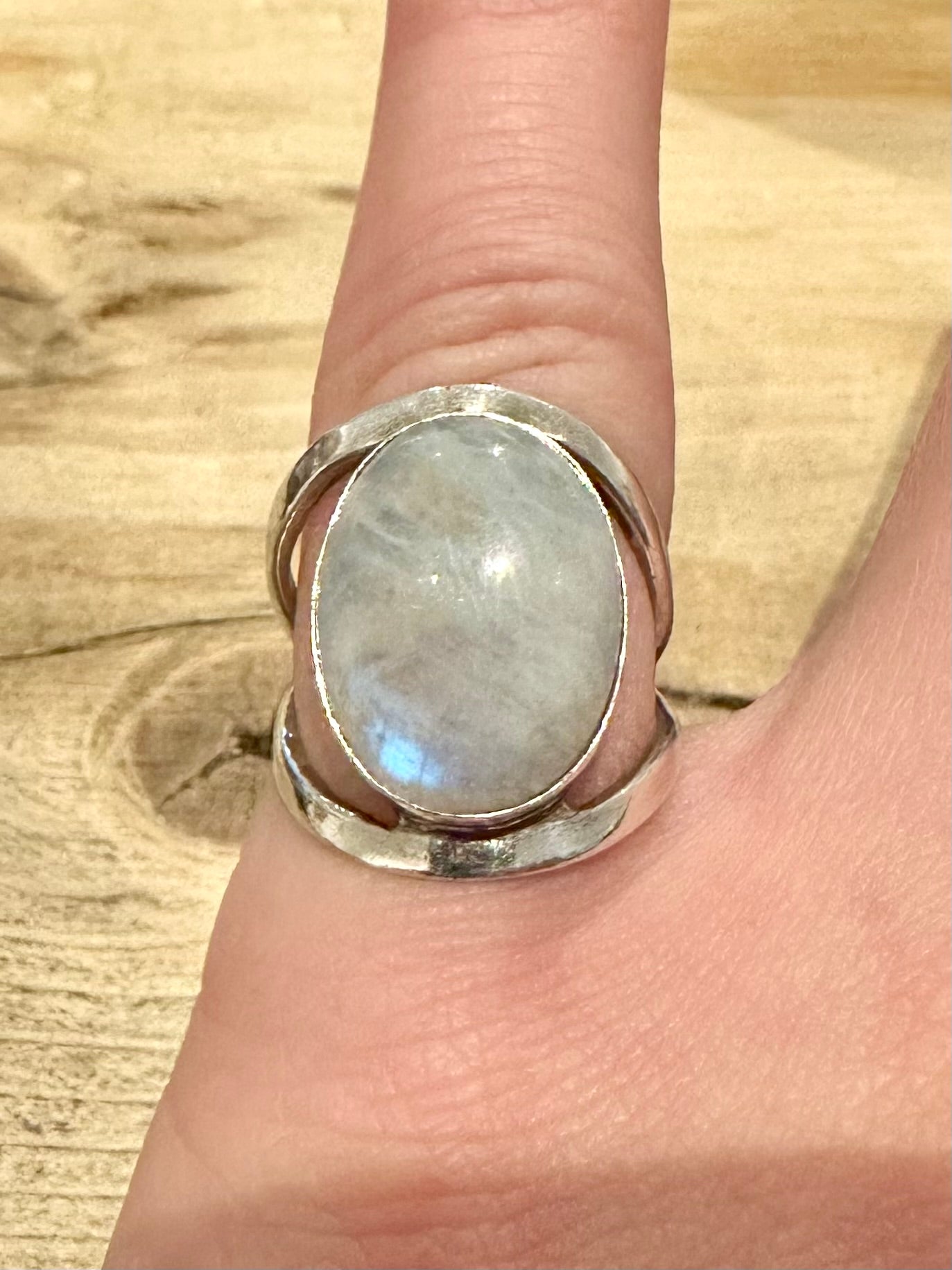 Abstract Moonstone Cabochon 925 Silver Size L Ring