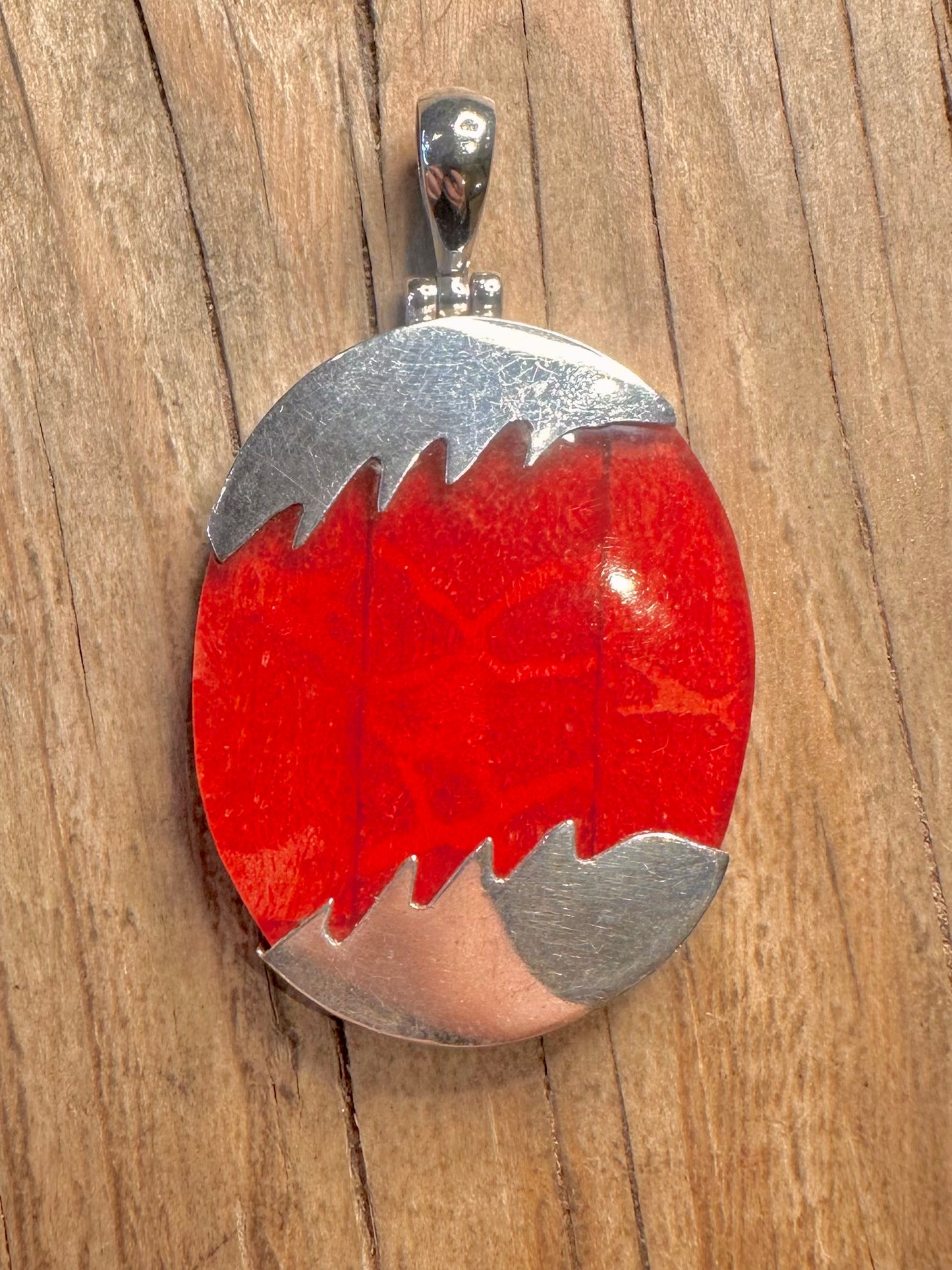 Abstract Coral Oval 925 Sterling Silver Pendant