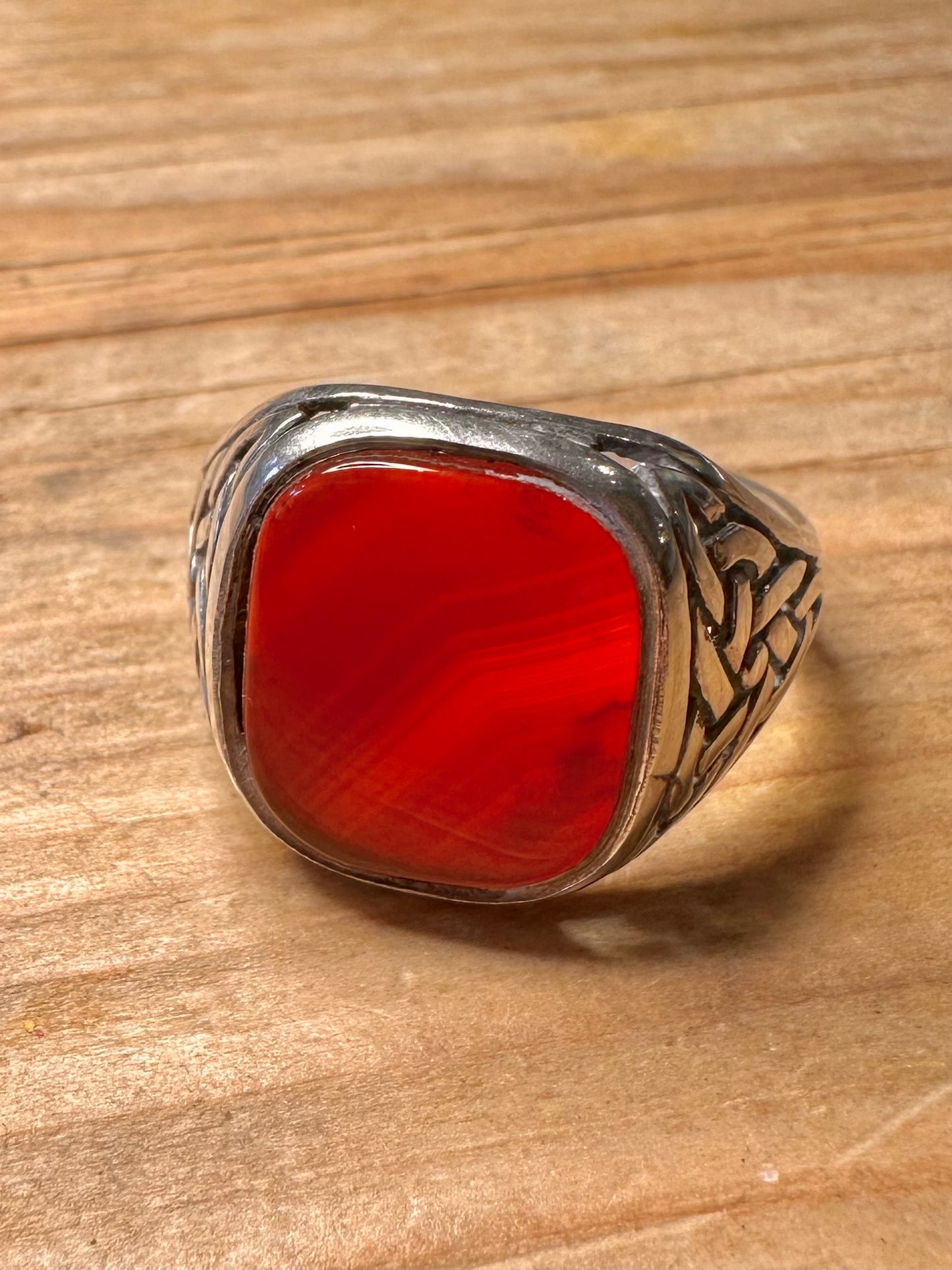Vintage Banded Agate Celtic Signet 925 Sterling Silver Size Z+2 1/2 Ring