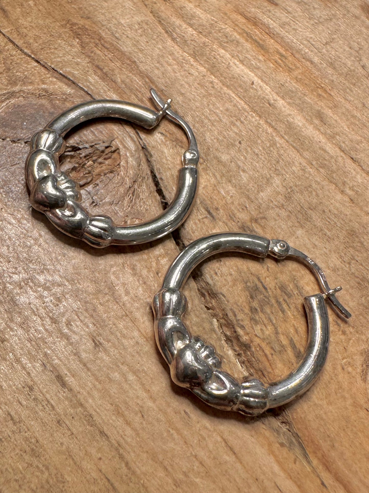 Vintage Claddagh Hoops 925 Silver Earrings