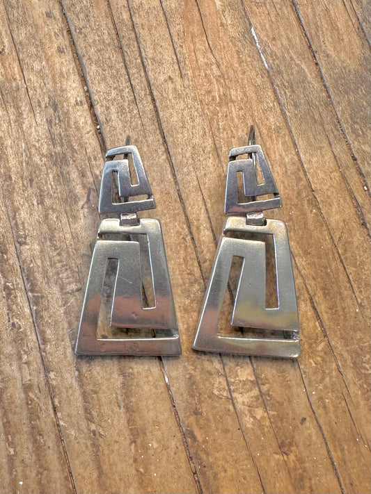 Greek Key Hinged Dangle 925 Sterling Silver Earrings