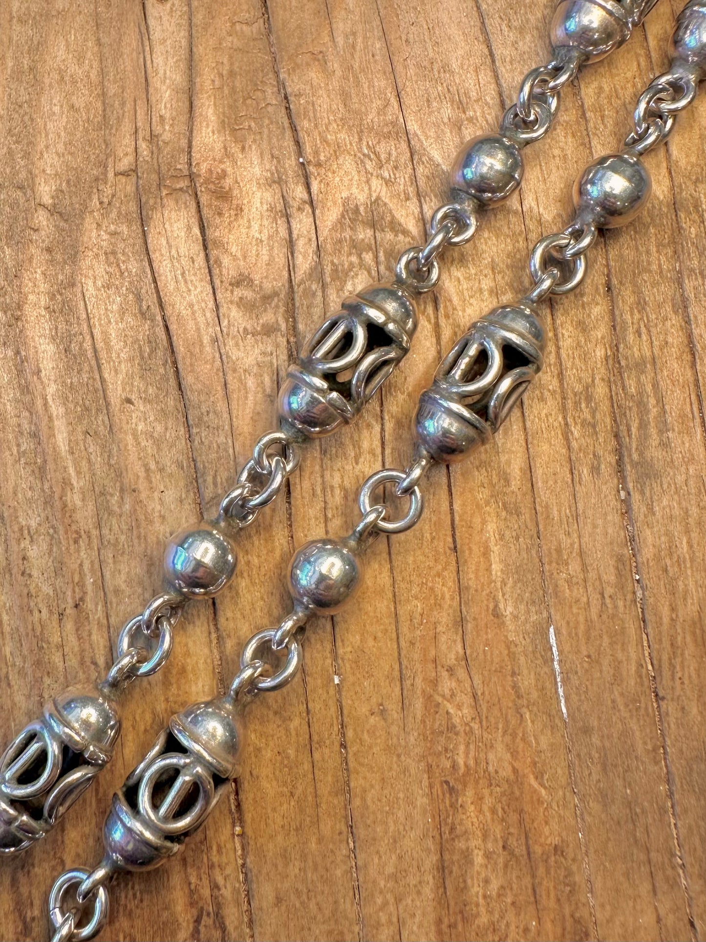 Barrel Chain Cut Out Taxco Mexico 925 Sterling Silver 22 inch Necklace