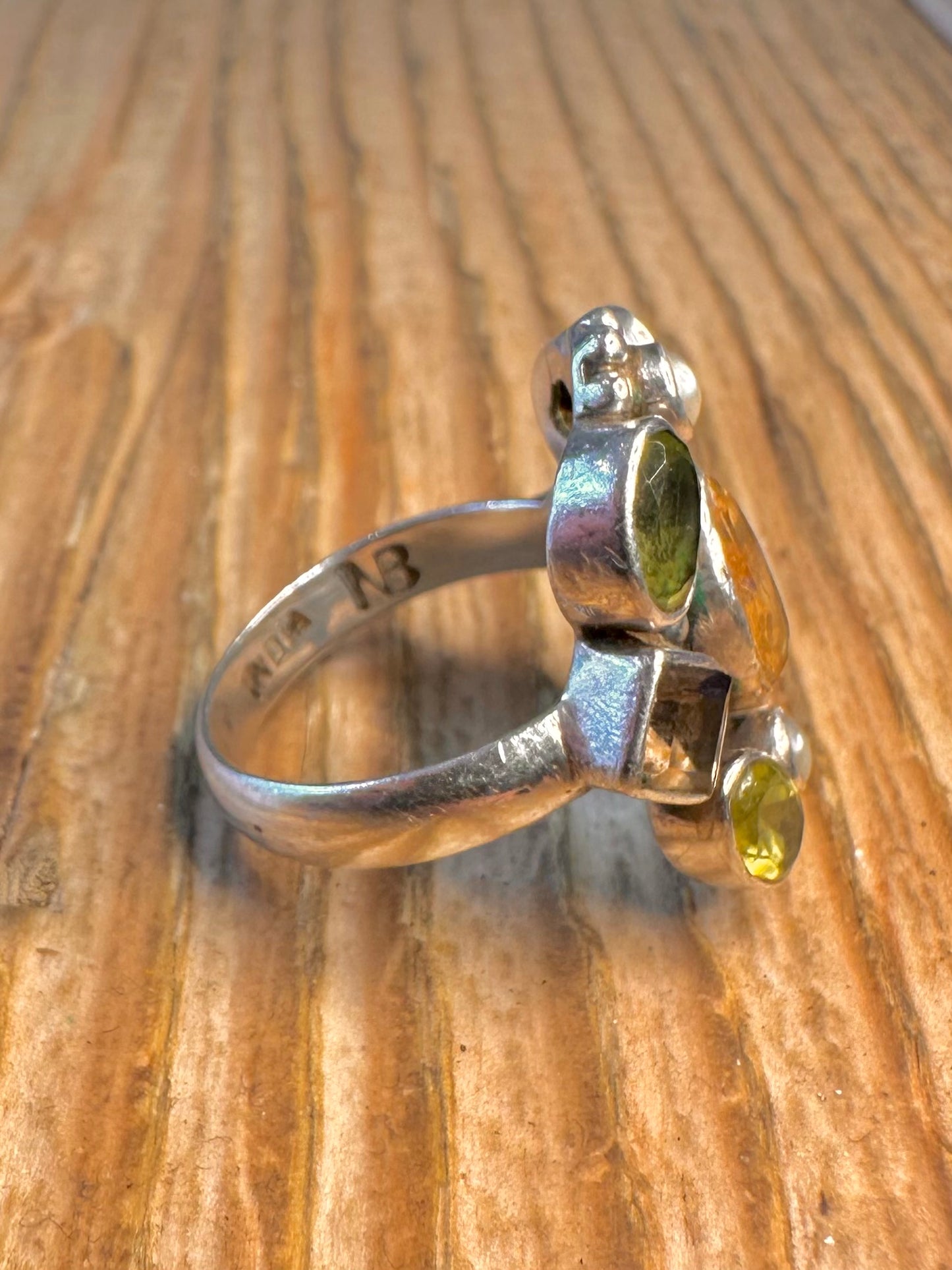 Citrine Peridot Smokey Quarts Pearl 925 Sterling Silver Size L Ring