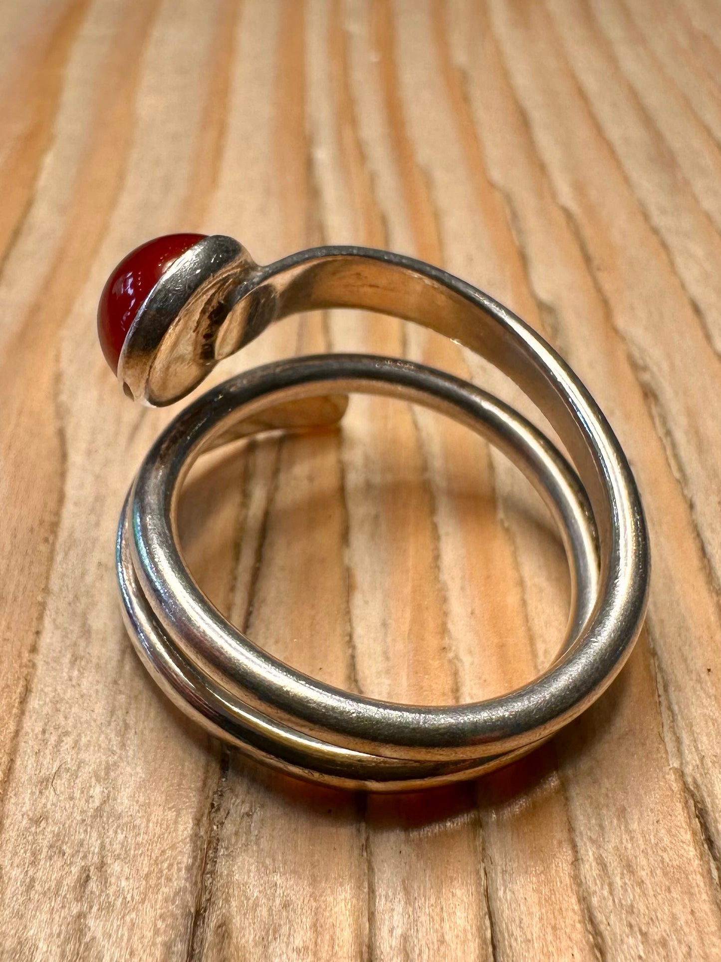 Modernist Carnelian Layer 925 Sterling Silver Mexico Size T Ring