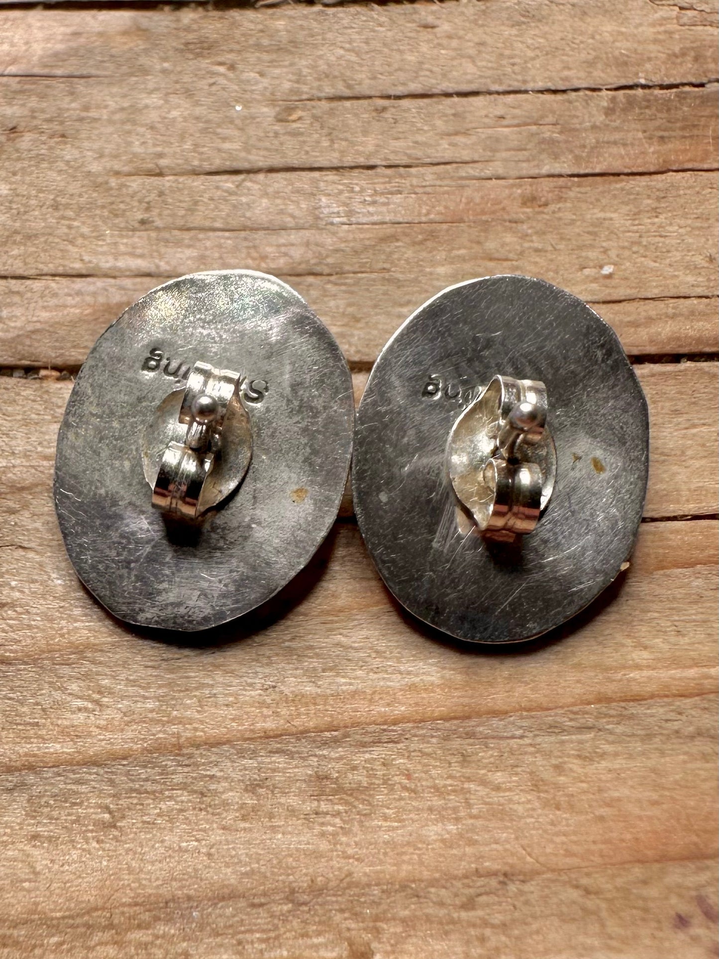 Vintage Navajo Türkis Concho Stil 925 Sterling Silber Ohrringe