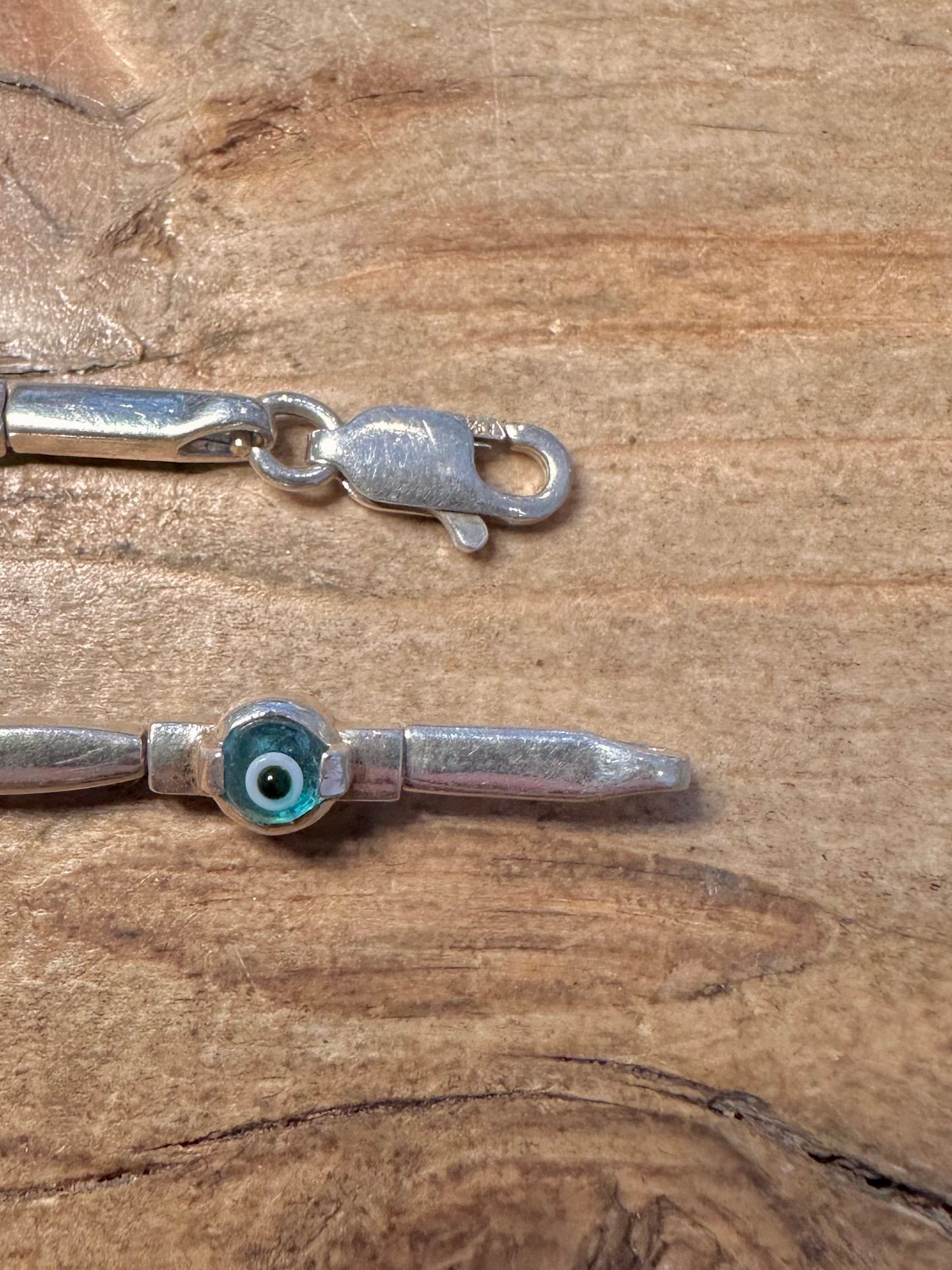 Vintage Evil Eye Bar Link 925 Silver 7.4 inch Bracelet