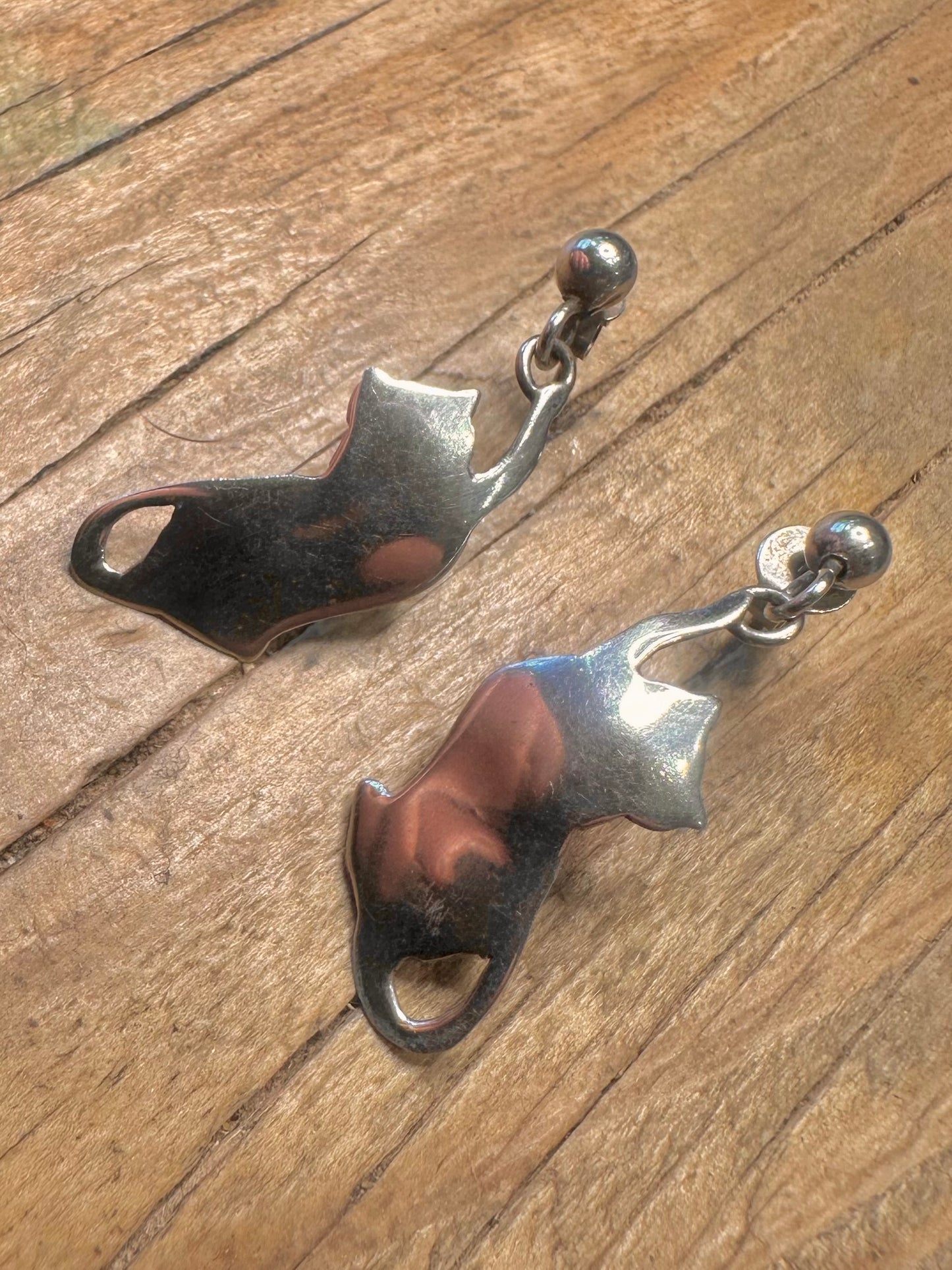 Vintage 1983 Dangle Cats 925 Sterling Silver Hallmarked Earrings