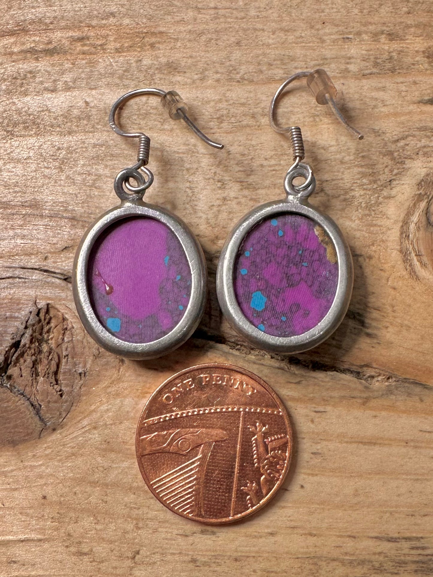 Vintage Purple Turquoise Dangle 925 Silver Earrings