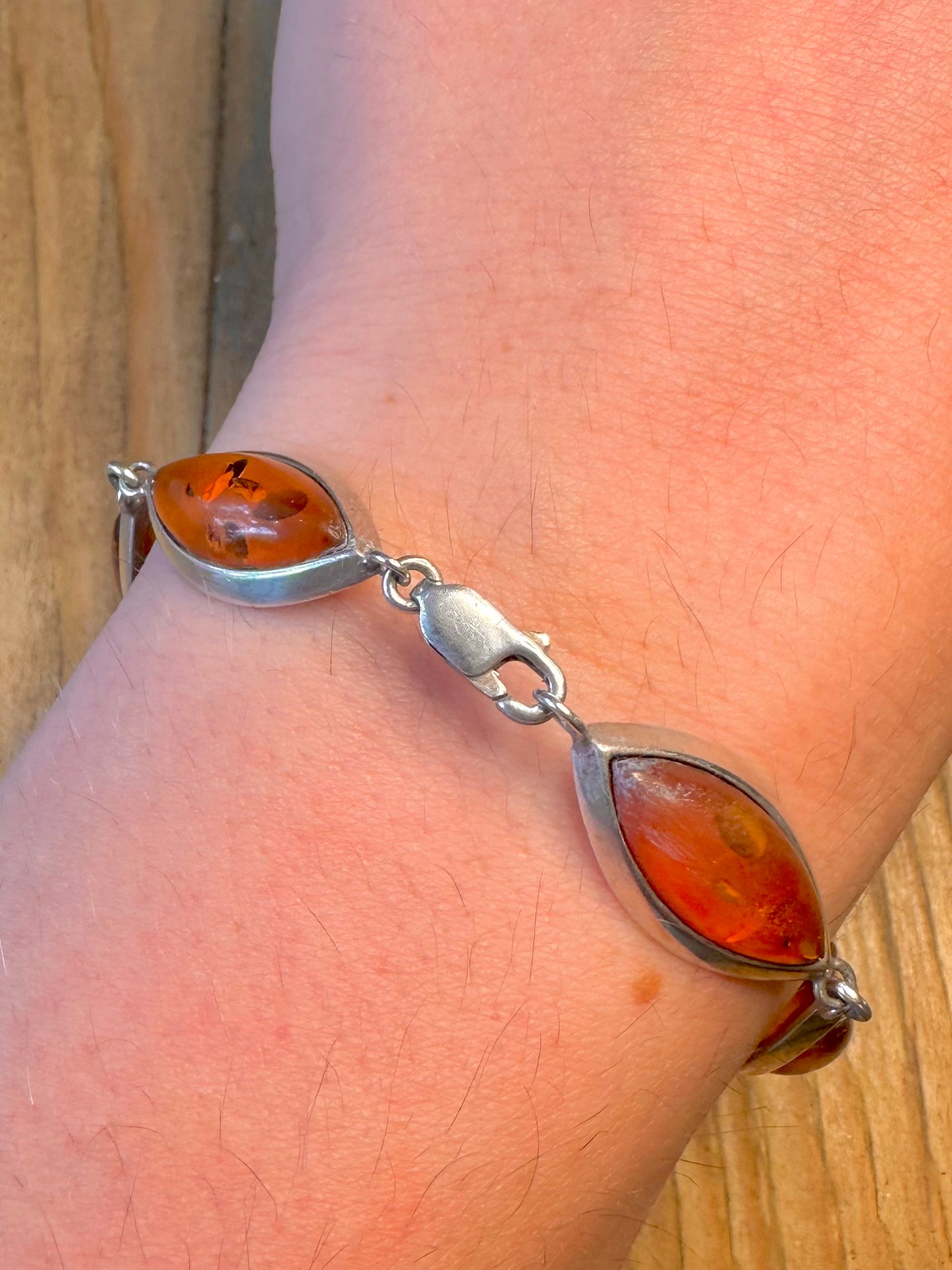 Amber Marquise Shaped 925 Sterling Silver 7.5 inch Bracelet