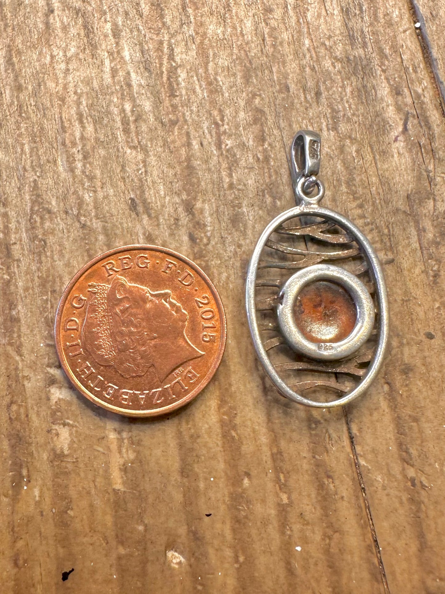 Abstract Amber Oval 925 Sterling Silver Pendant