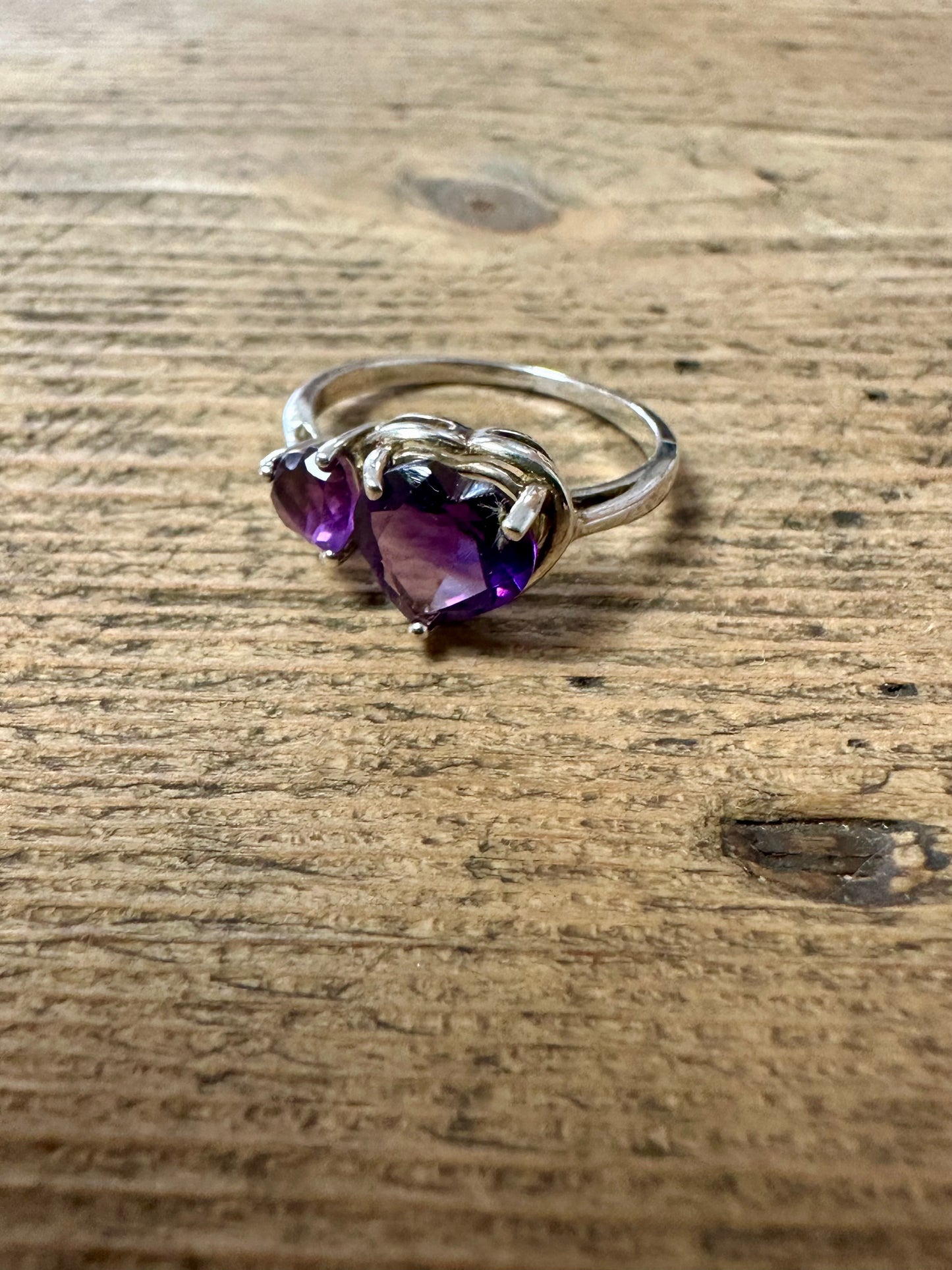 Modernist Purple Heart 925 Silver Size N1/2 Ring