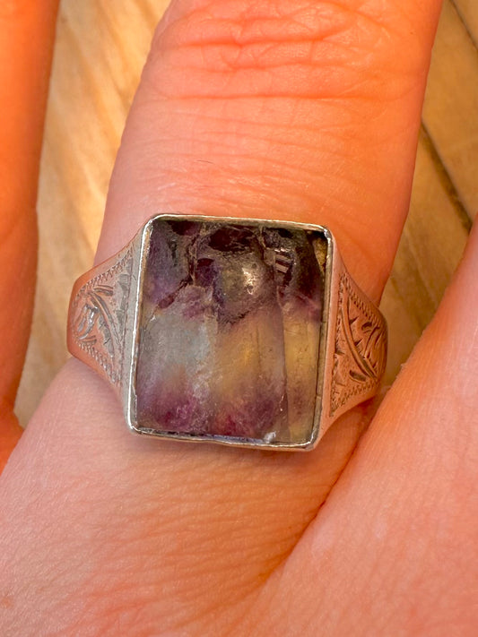 Vintage Blue John Signet 925 Silver Size R Ring