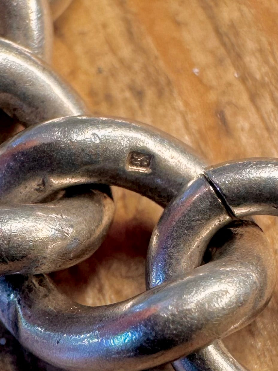 Chunky 1977 Heart Padlock Curb Chain 925 Sterling Silver 7 inch Bracelet