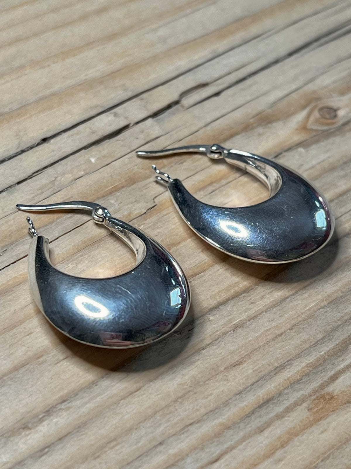 Chunky Crescent Shaped 925 Sterling Silver Hoop Earrings