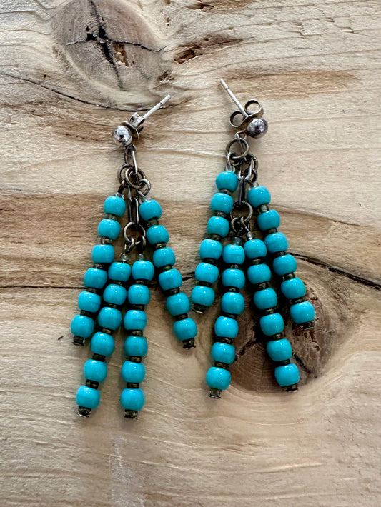 Vintage Turquoise Dangle Balls 925 Silver Earrings