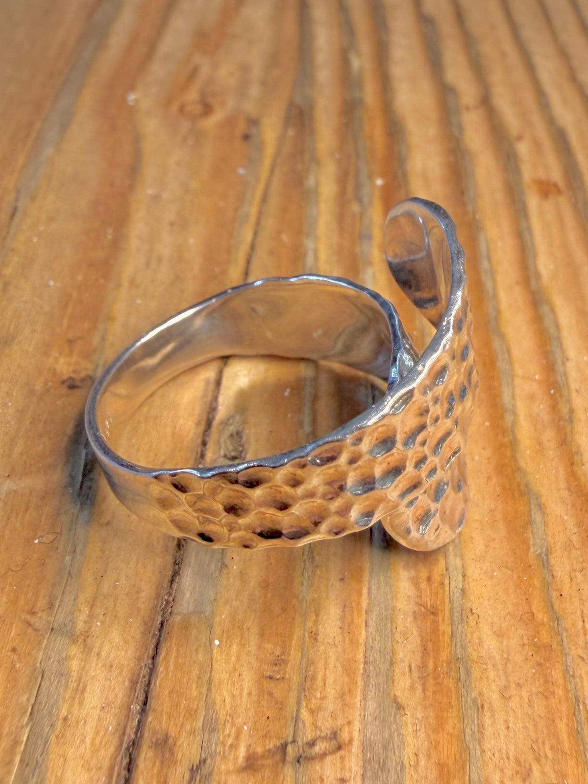 Overlapping Hammered 925 Sterling Silver Size R1/2 Adjustable Ring