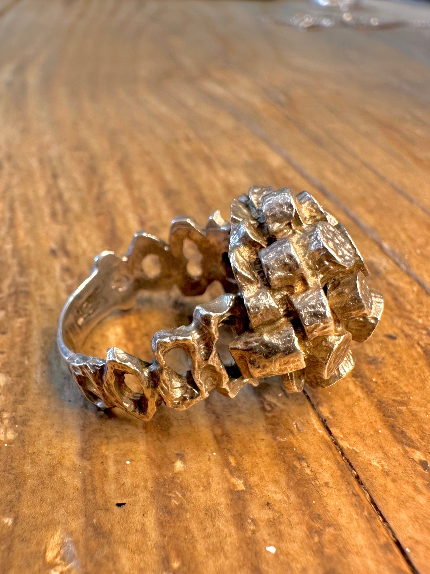 Brutalist 1975 Textured Organic Circular 925 Sterling Silver Size M Ring